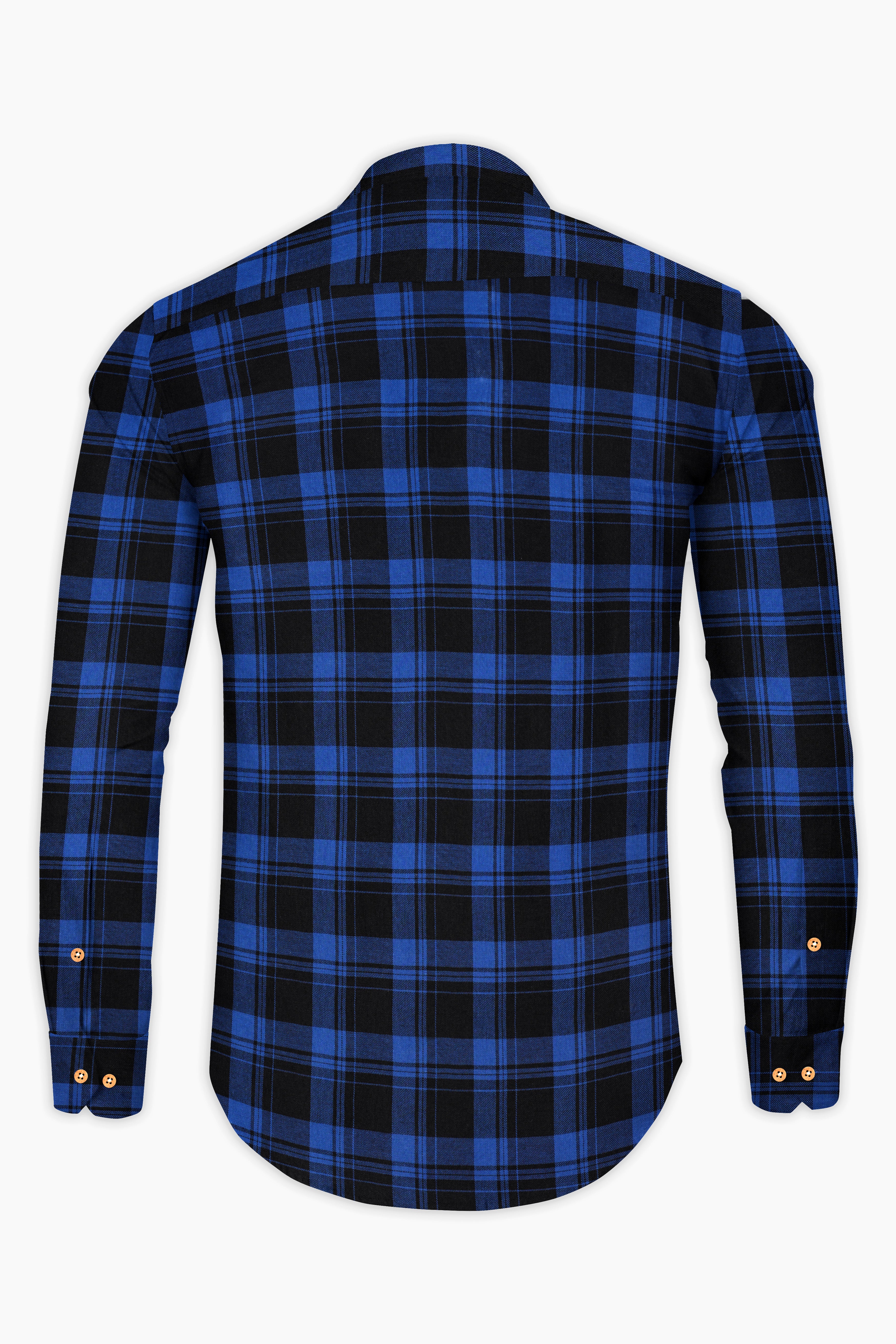 Smalt Blue and Black Plaid Twill Premium Cotton Kurta Shirt