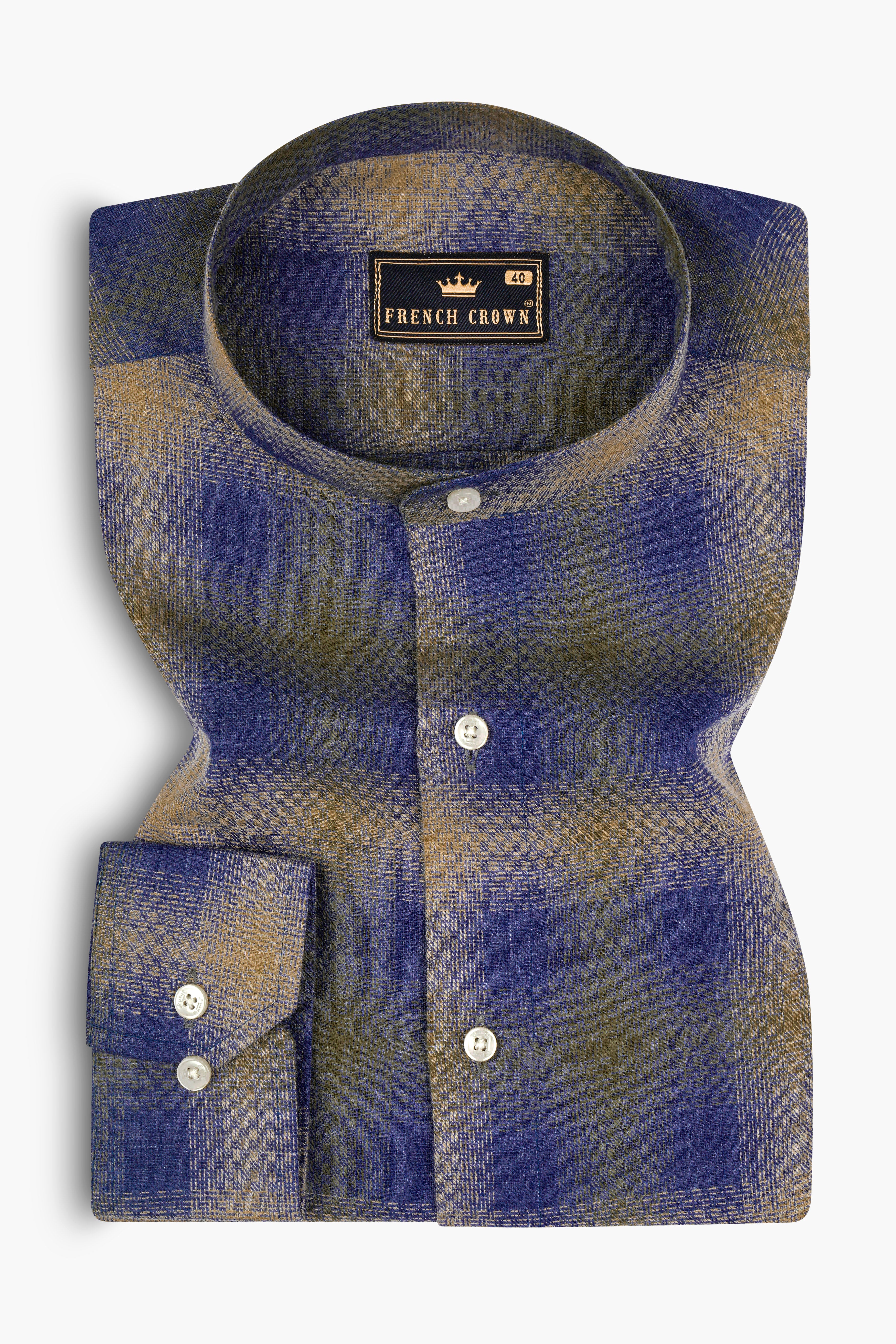 Marine blue and Fawn Brown Twill Premium Cotton Shirt