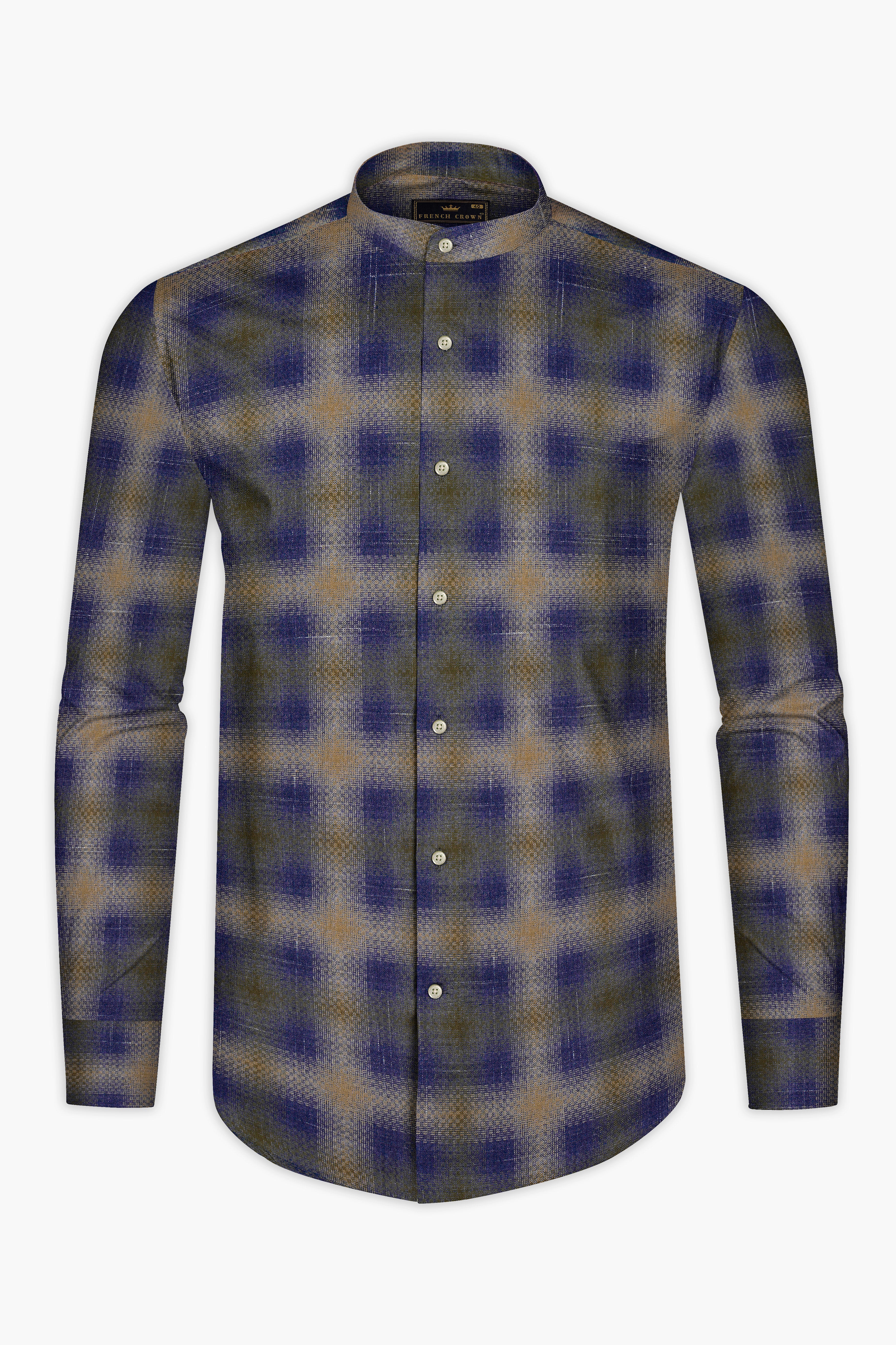 Marine blue and Fawn Brown Twill Premium Cotton Shirt