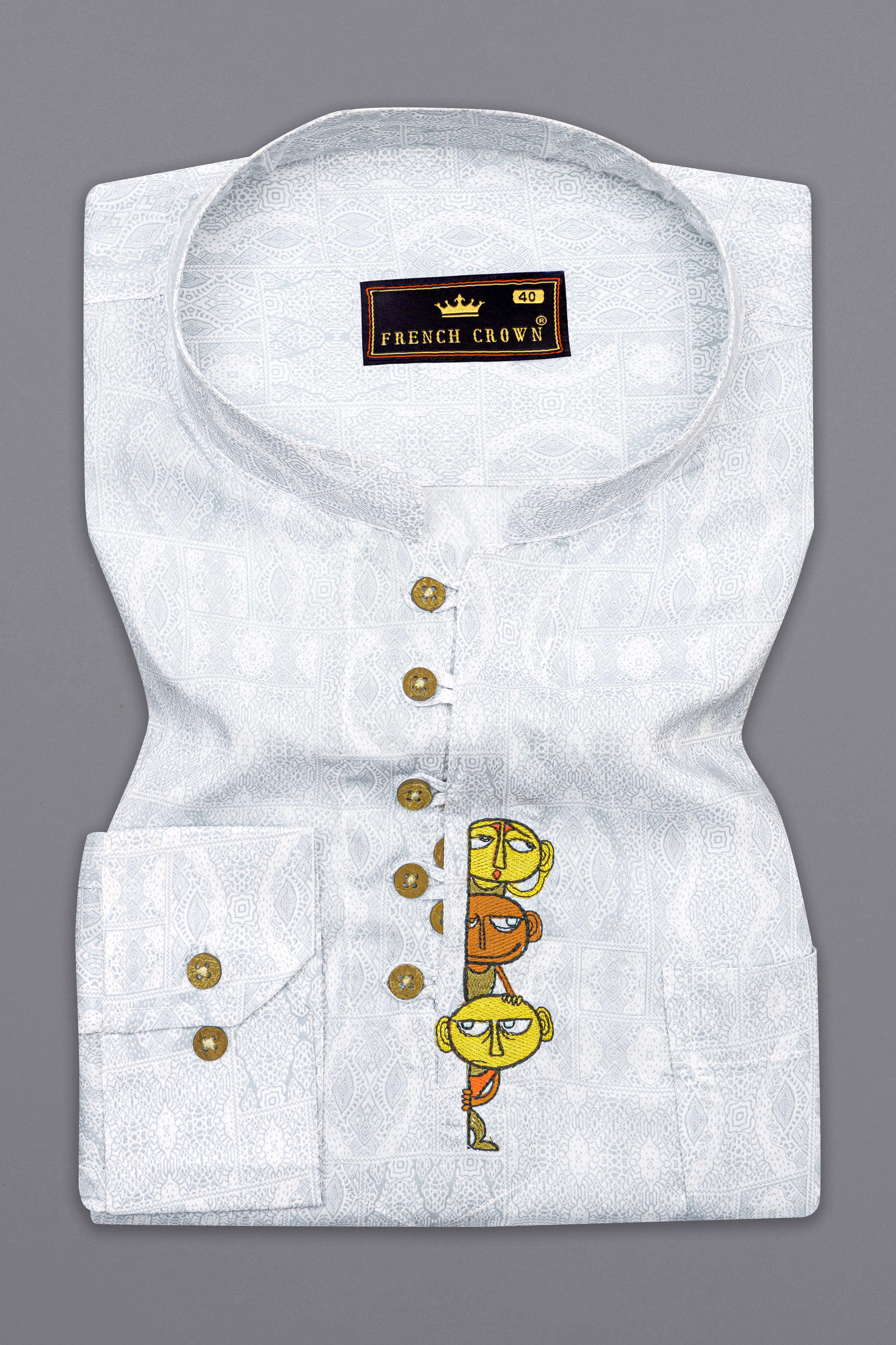 Mischka Grey Ancient Printed with Funky Embroidered Premium Designer Kurta Shirt