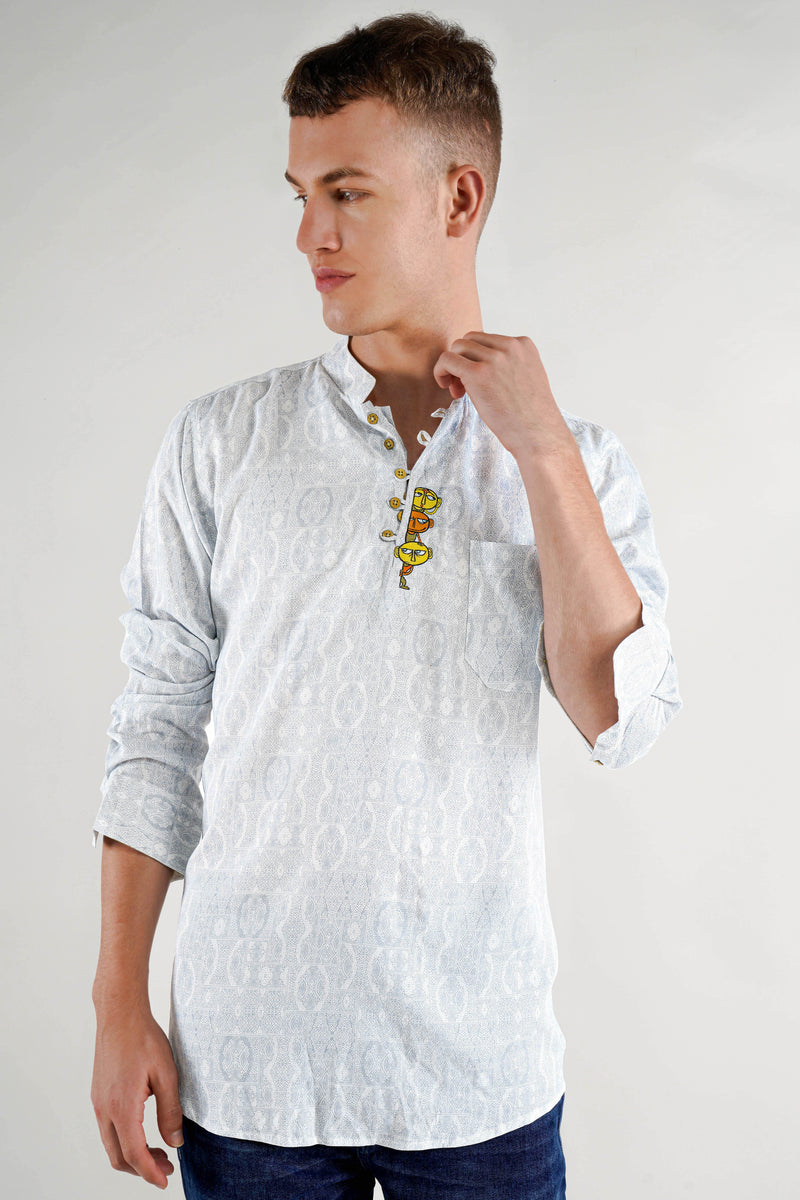 MISCHKA GREY ANCIENT PRINTED WITH FUNKY EMBROIDERED PREMIUM DESIGNER KURTA SHIRT