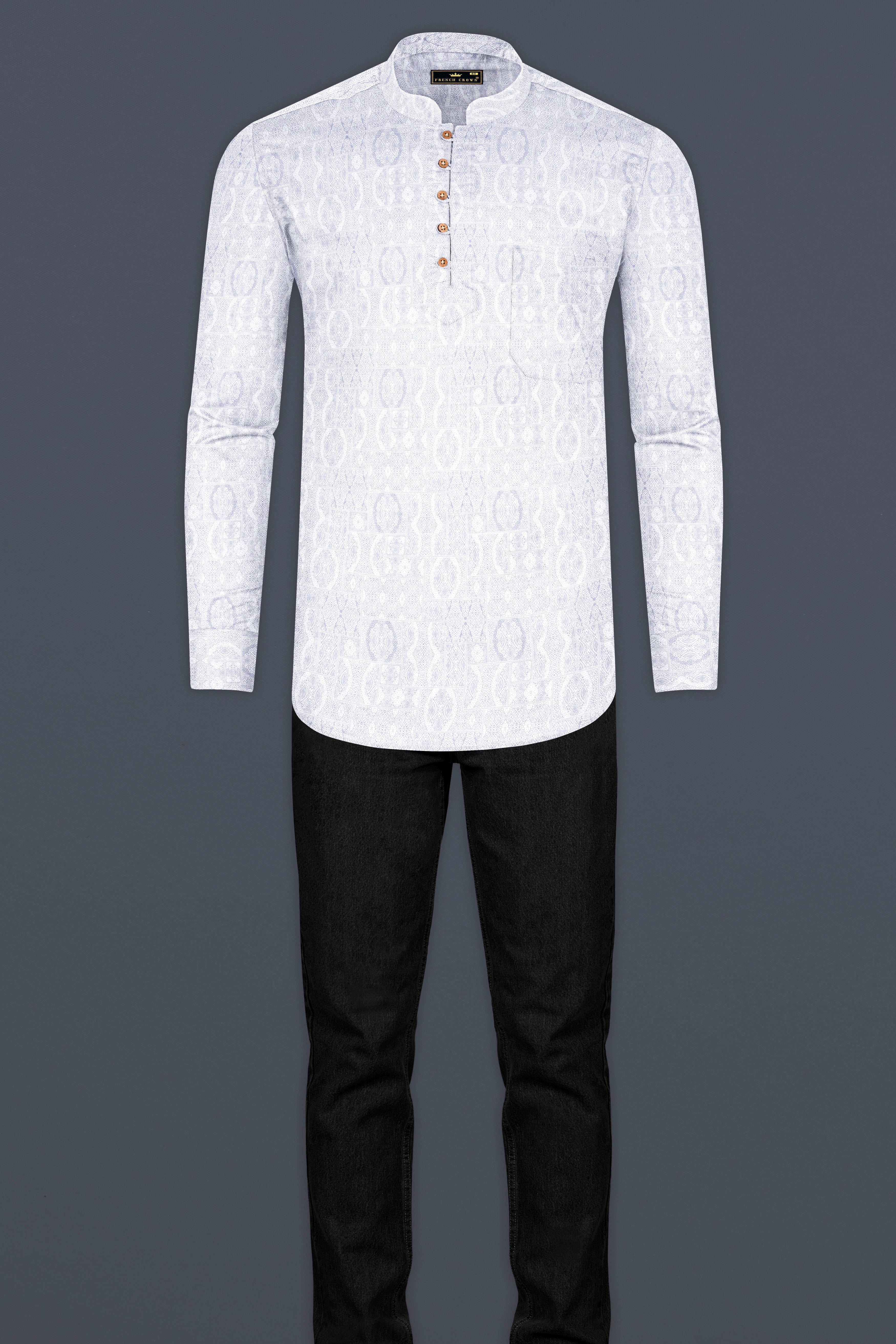 Mischka Grey Ancient Printed Premium Cotton Kurta Shirt