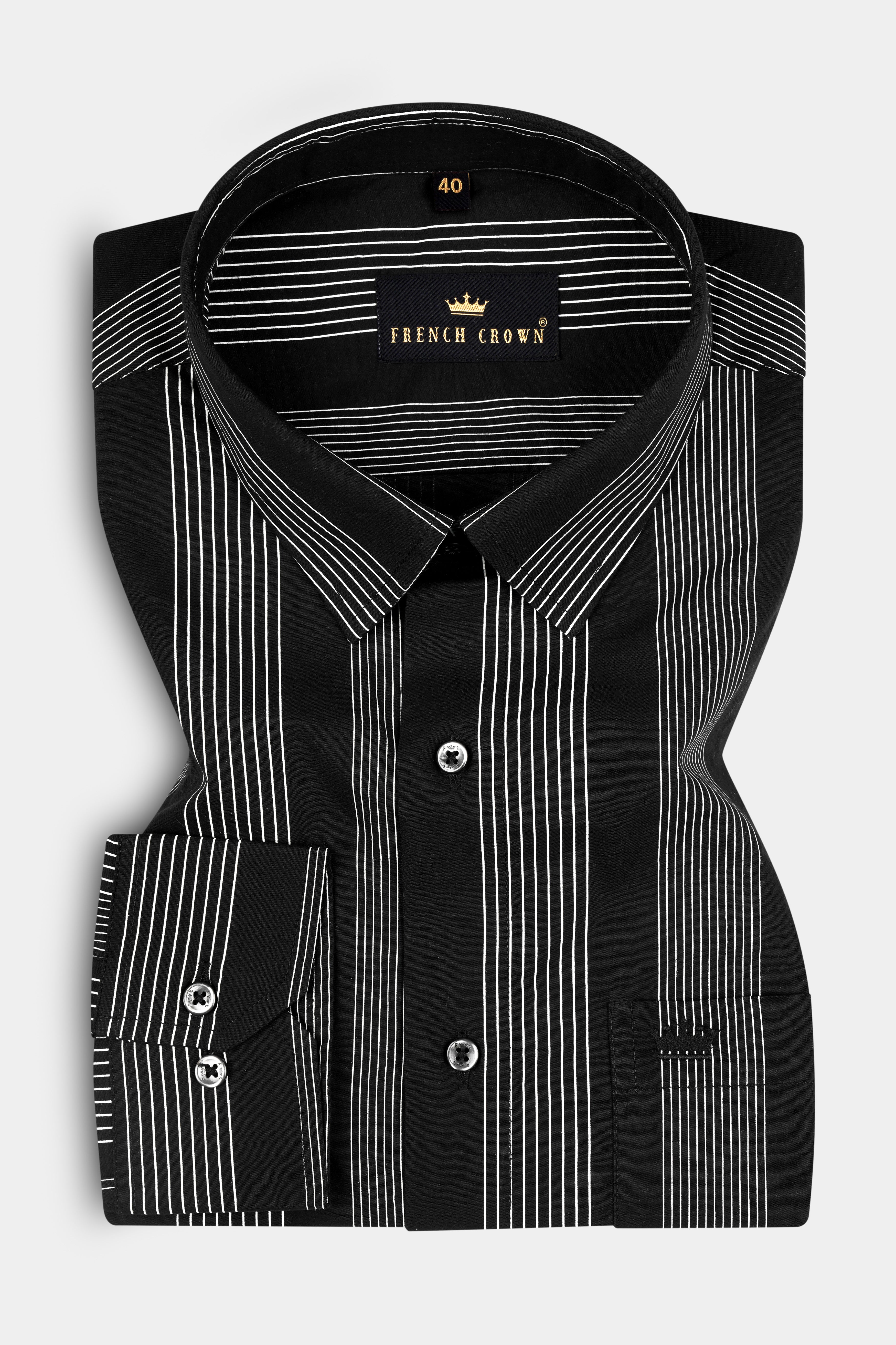 Jade Black Twill Striped Premium Cotton Shirt