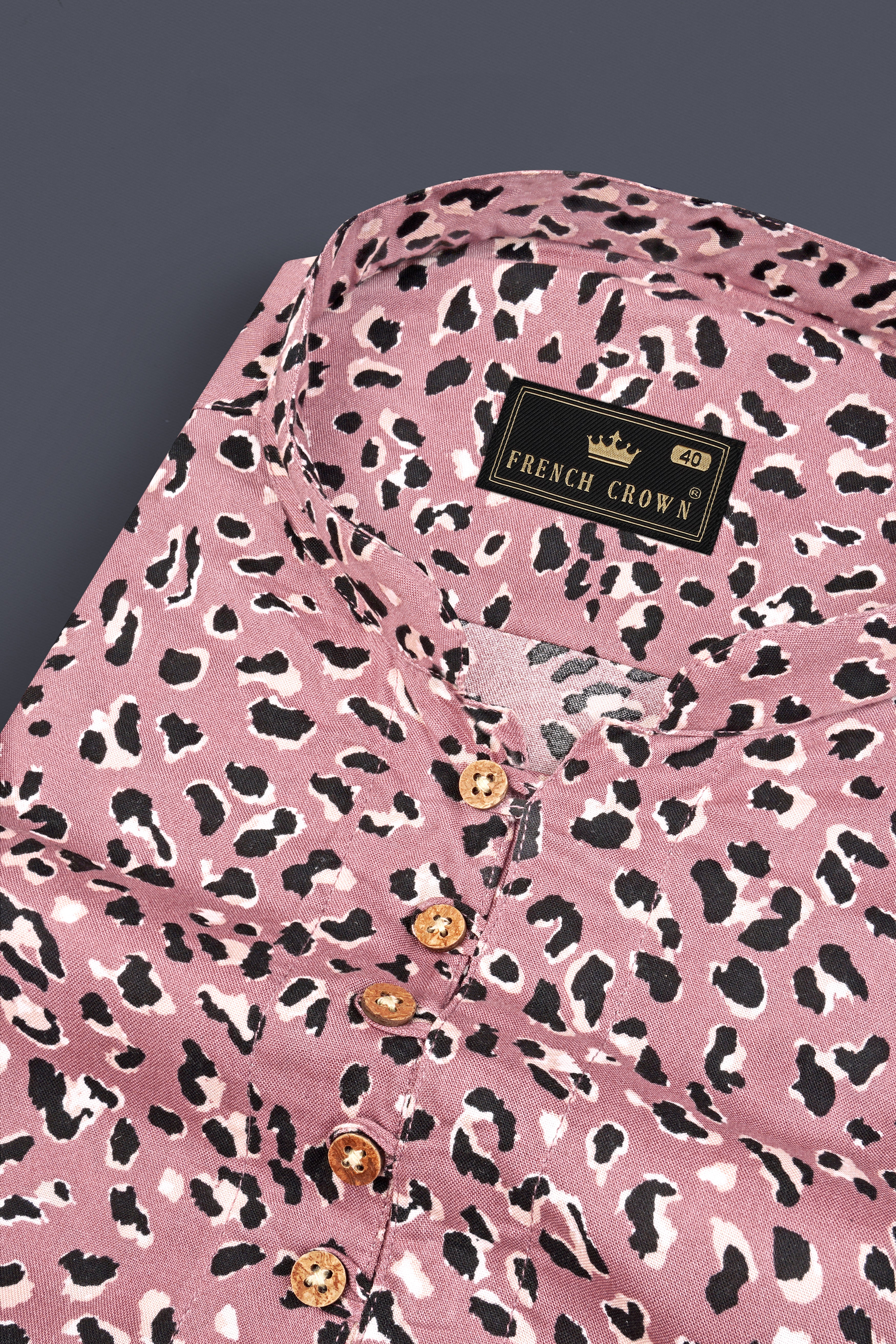 Charm Pink Leopard Printed Premium Tencel Kurta Shirt