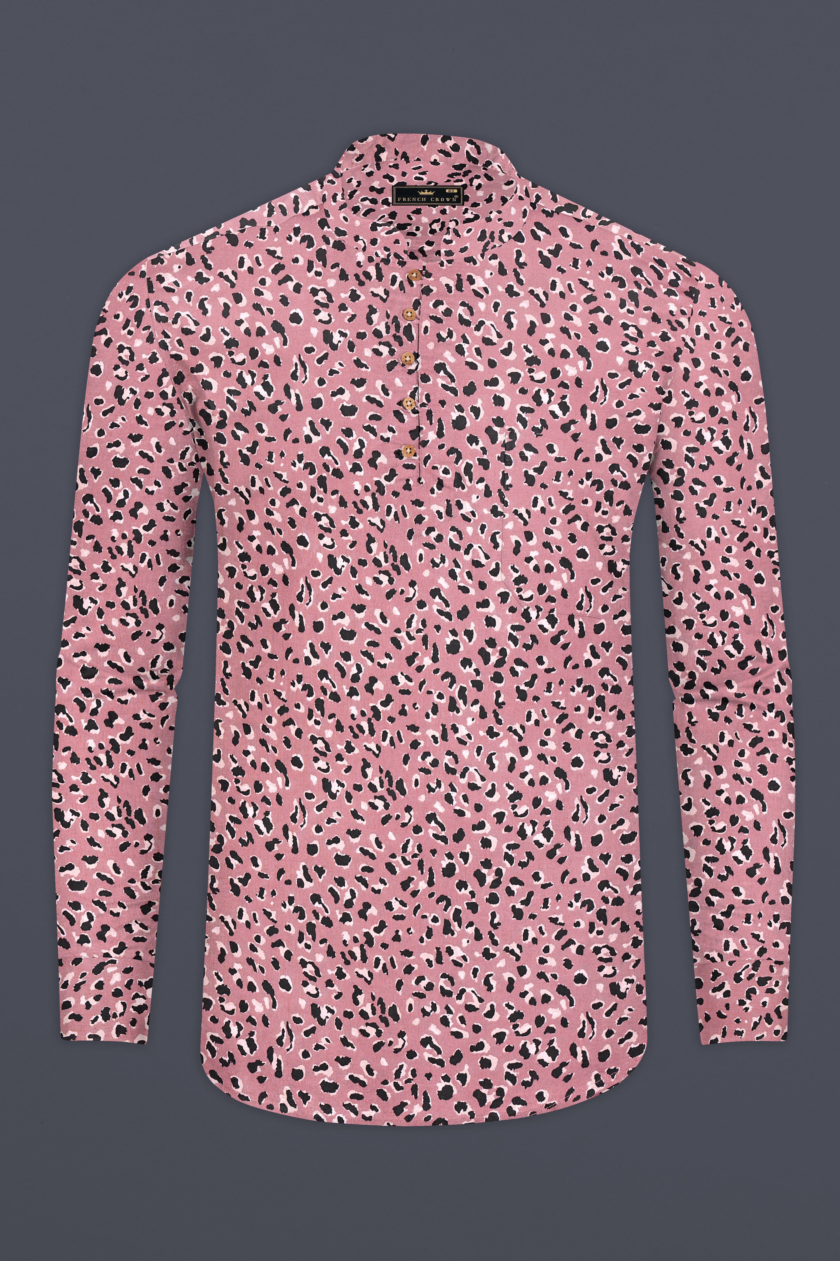 Charm Pink Leopard Printed Premium Tencel Kurta Shirt