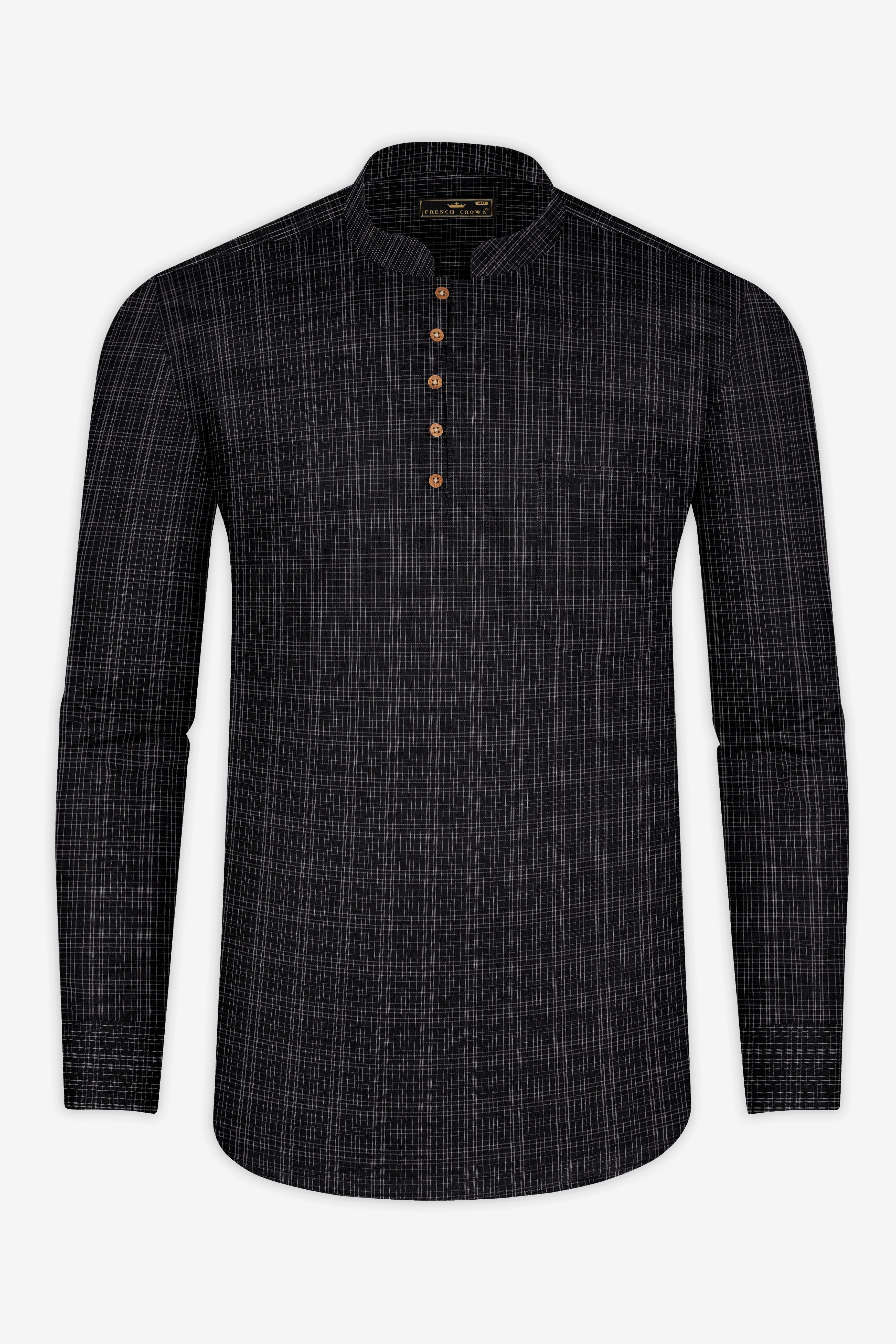 Jade Black Checkered Premium Cotton Kurta Shirt