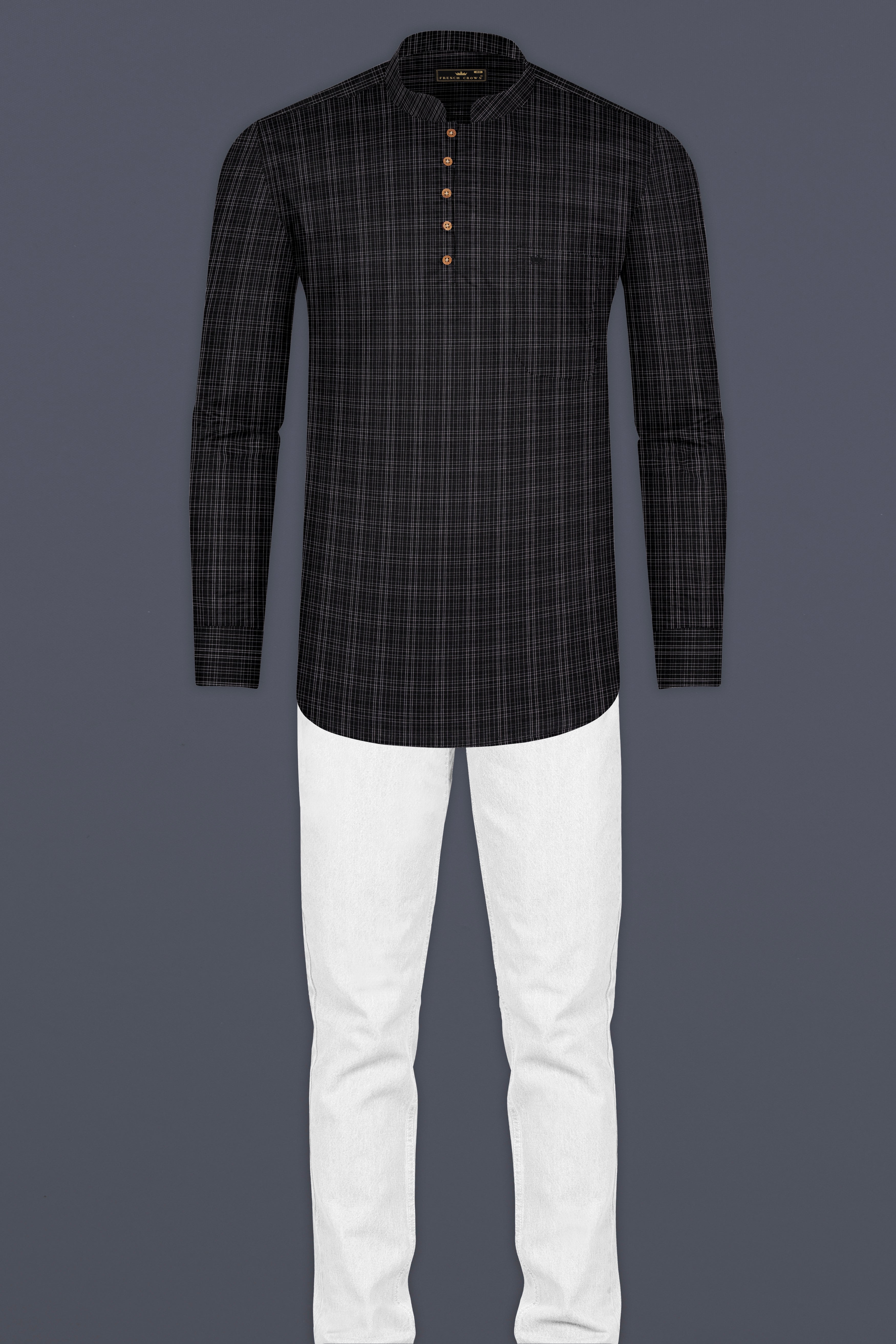 Jade Black Checkered Premium Cotton Kurta Shirt