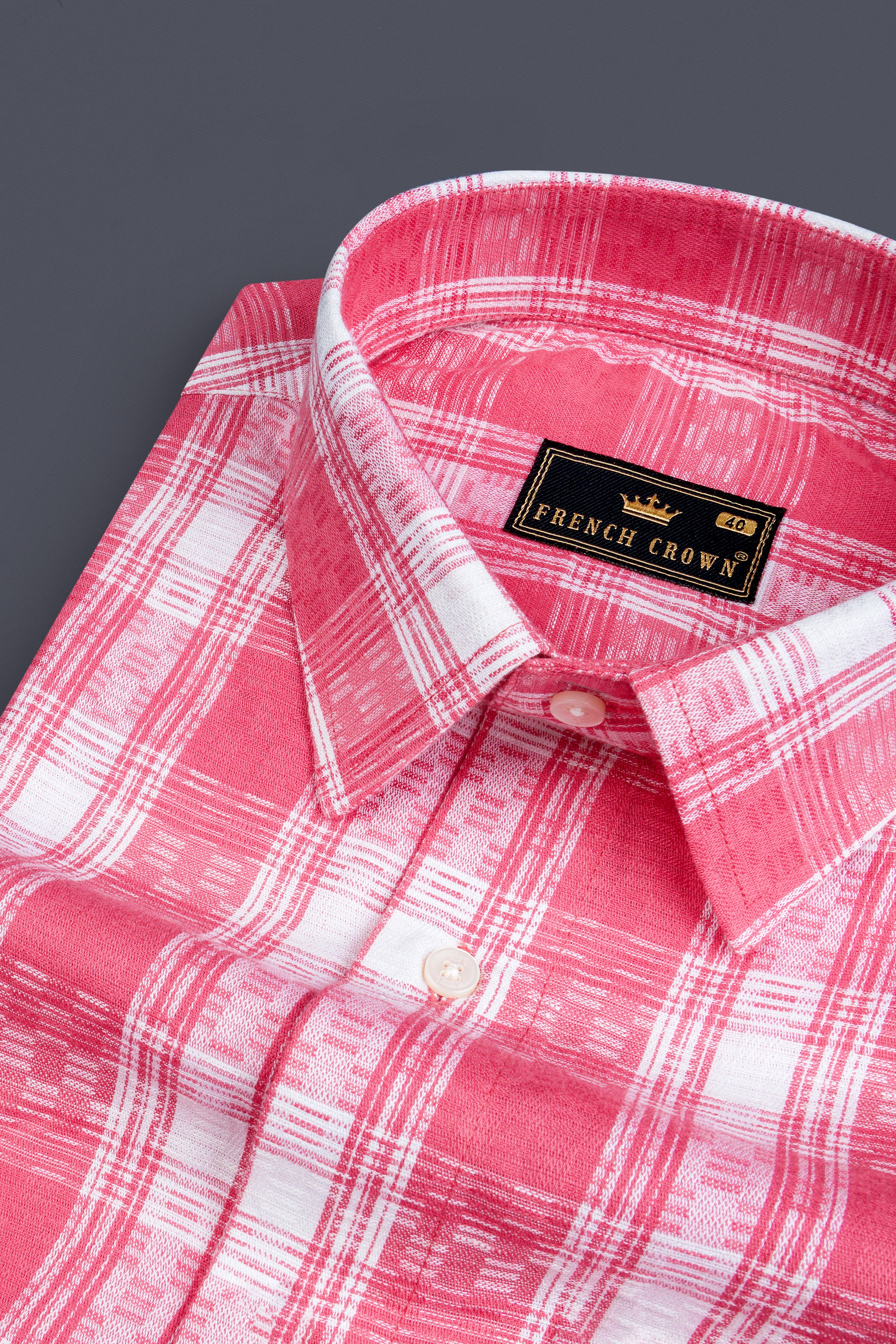 Mandy Pink and Bright White Checkered Twill Premium Cotton Shirt