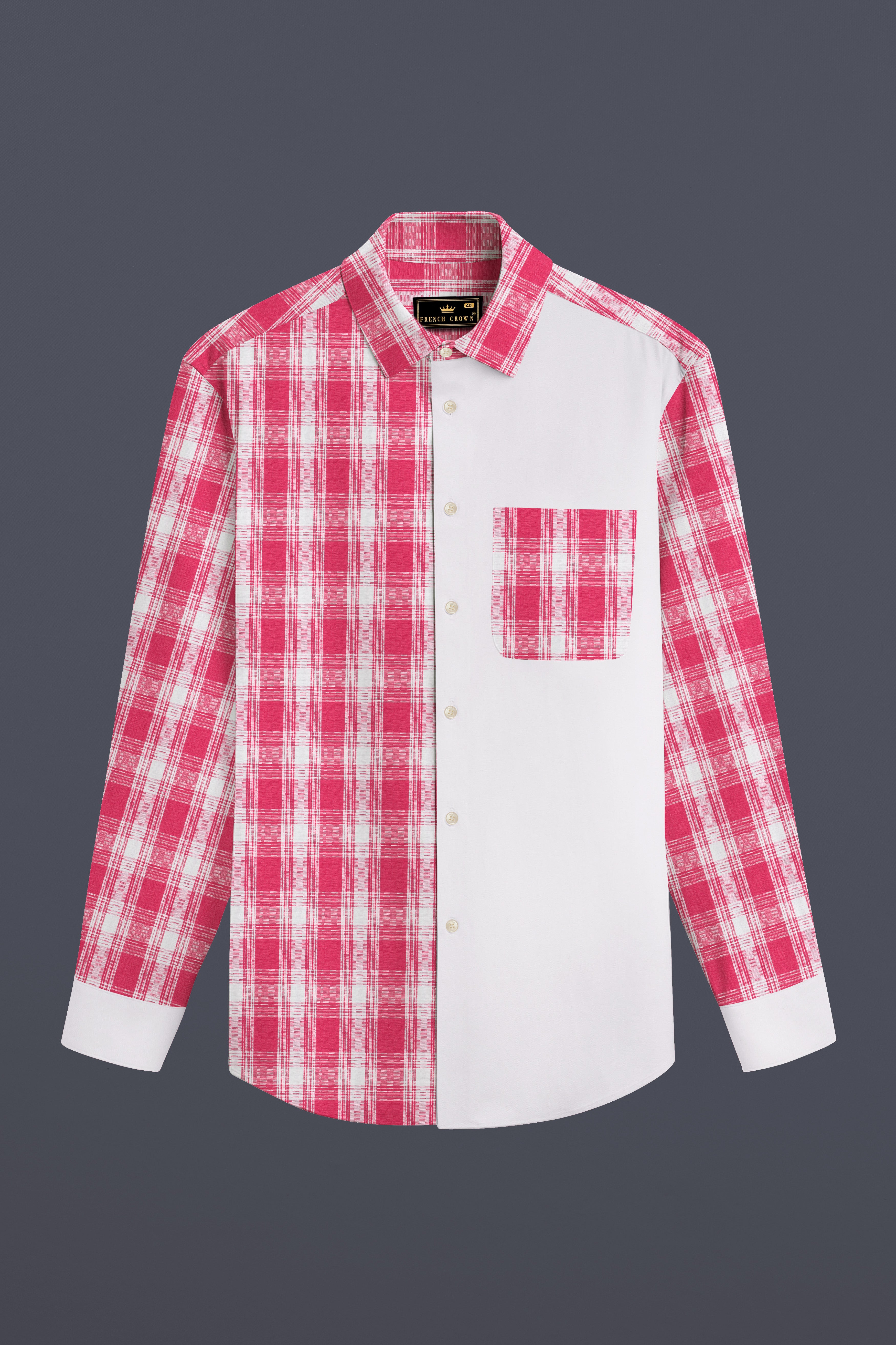 トップス FACE DESIGN TWO-TONE CHECKED SHIRT Two-Tone Check Print Cotton Dress Shirt – Anthony Men's