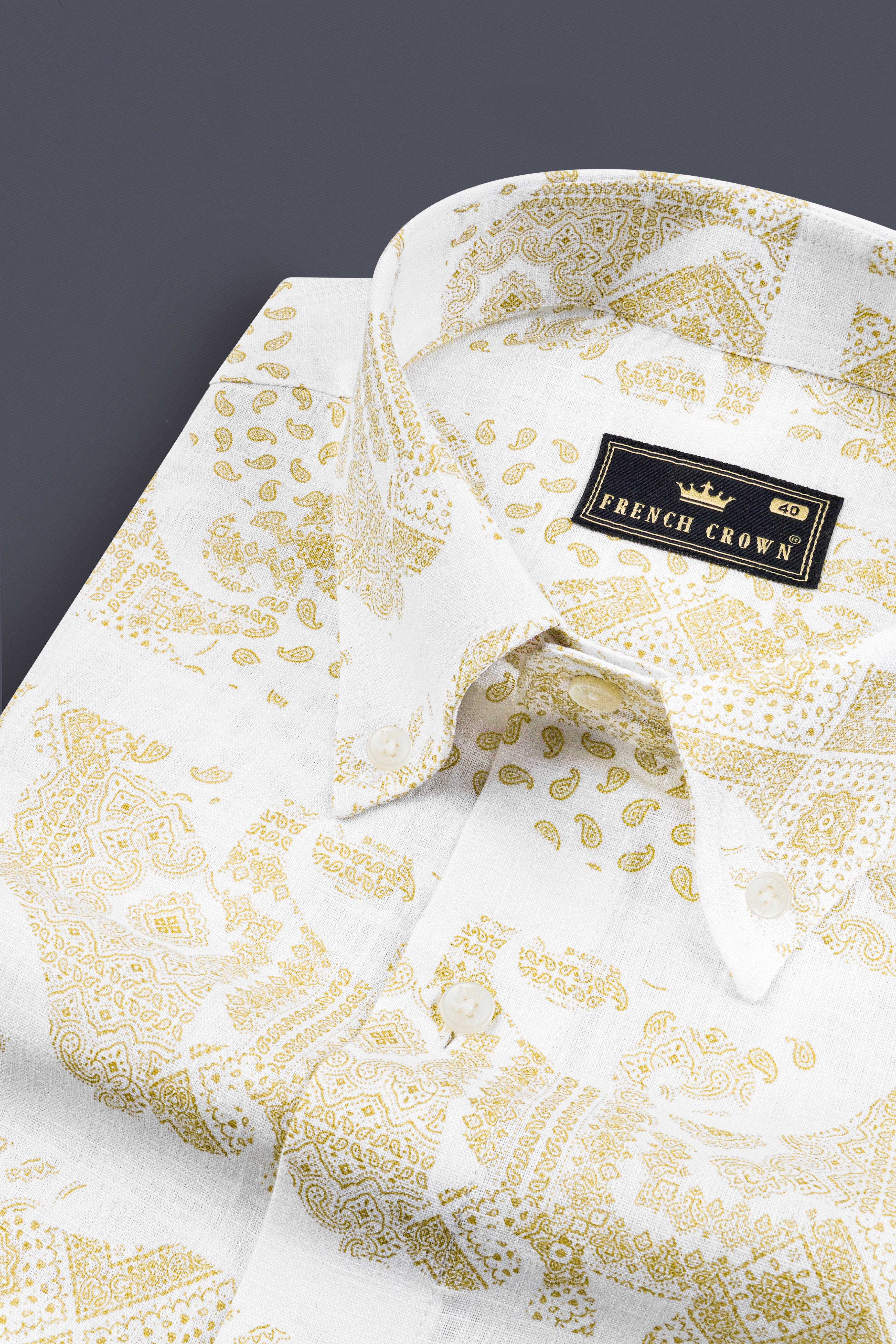 Bright White with Ancient art Inspired Print Luxurious Linen Shirt