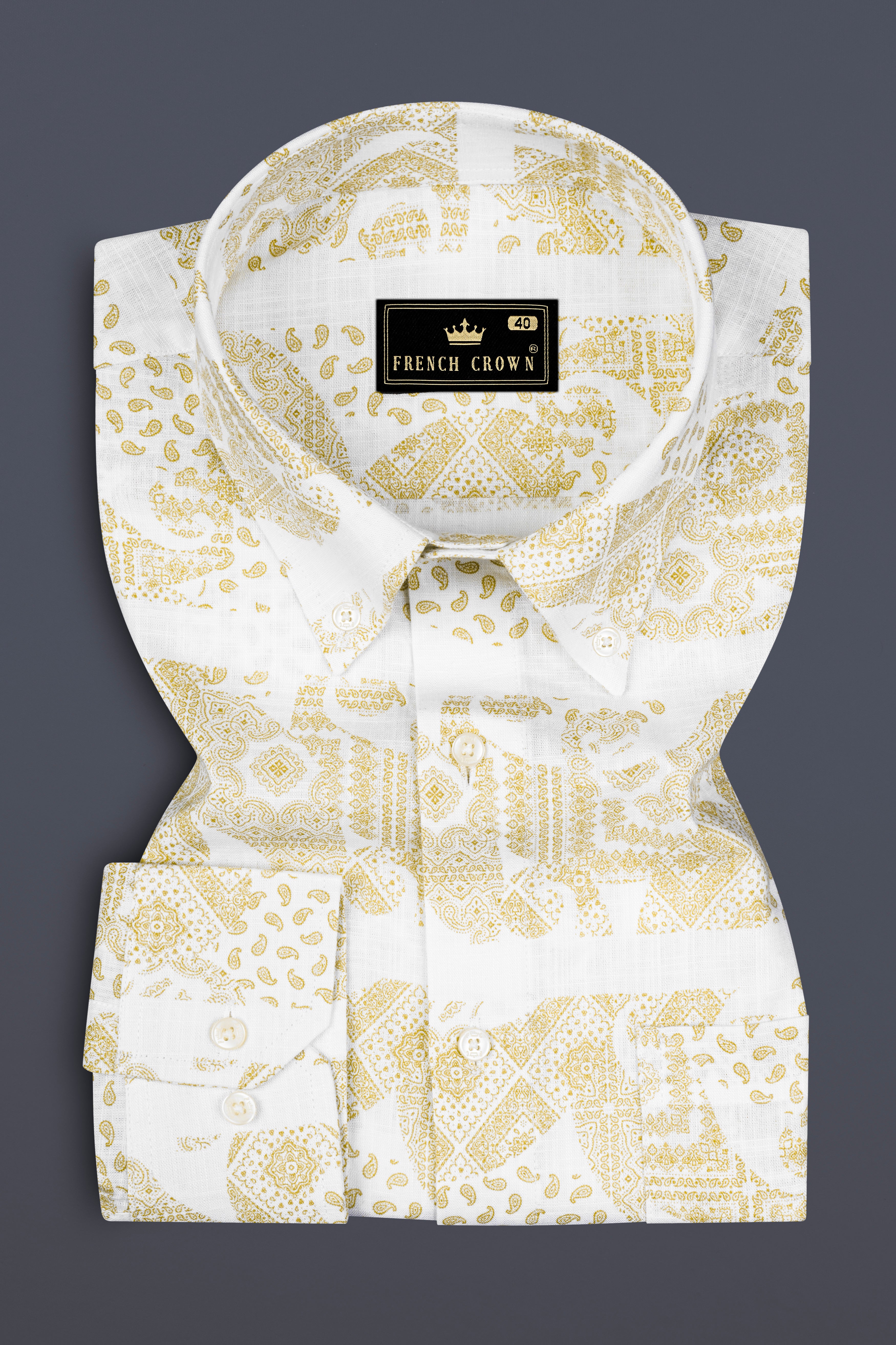 Bright White with Ancient art Inspired Print Luxurious Linen Shirt