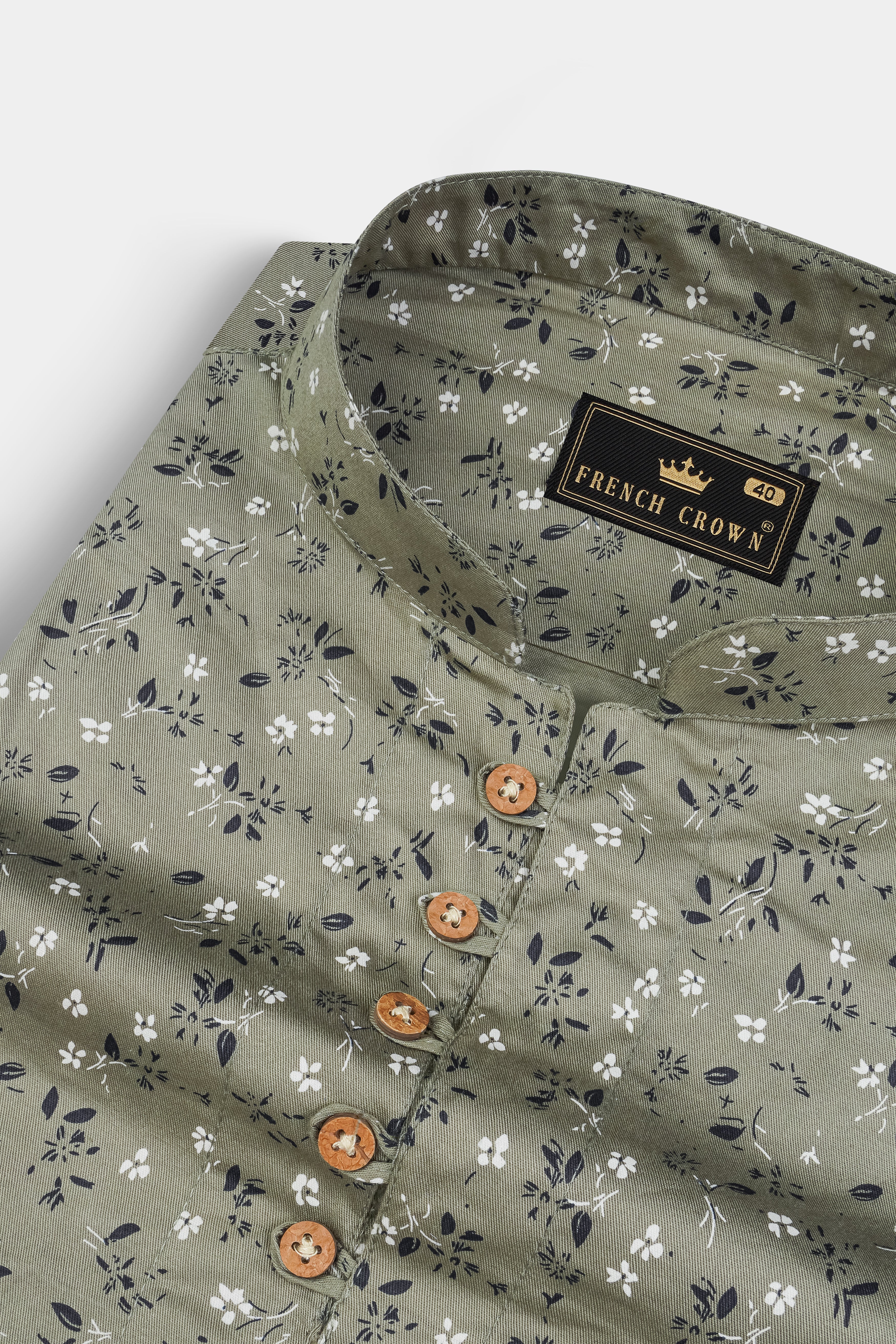 Pale Green Floral Printed Twill Premium Cotton Kurta Shirt