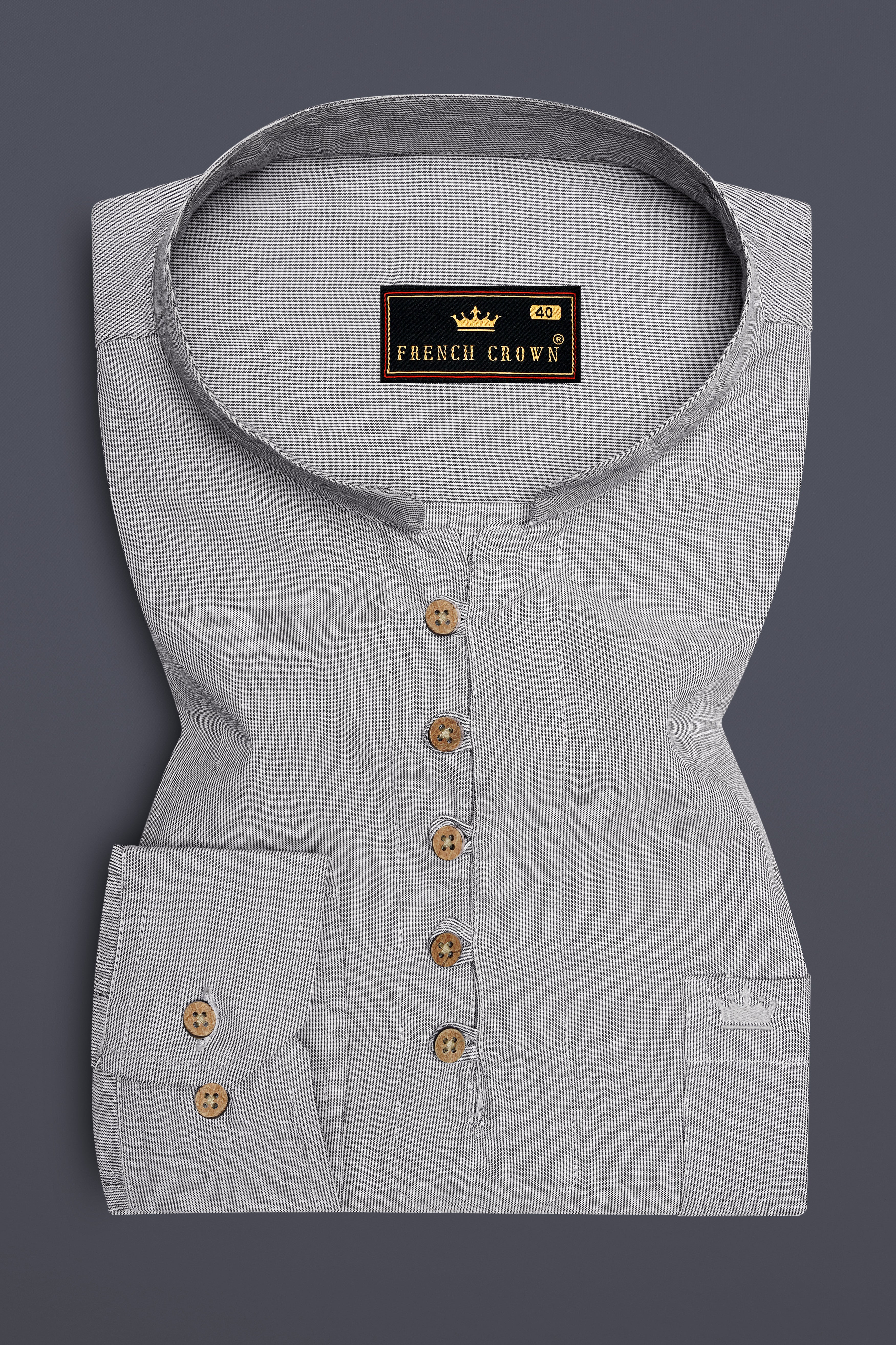 Wenge Gray Pinstriped Premium Cotton Kurta Shirt