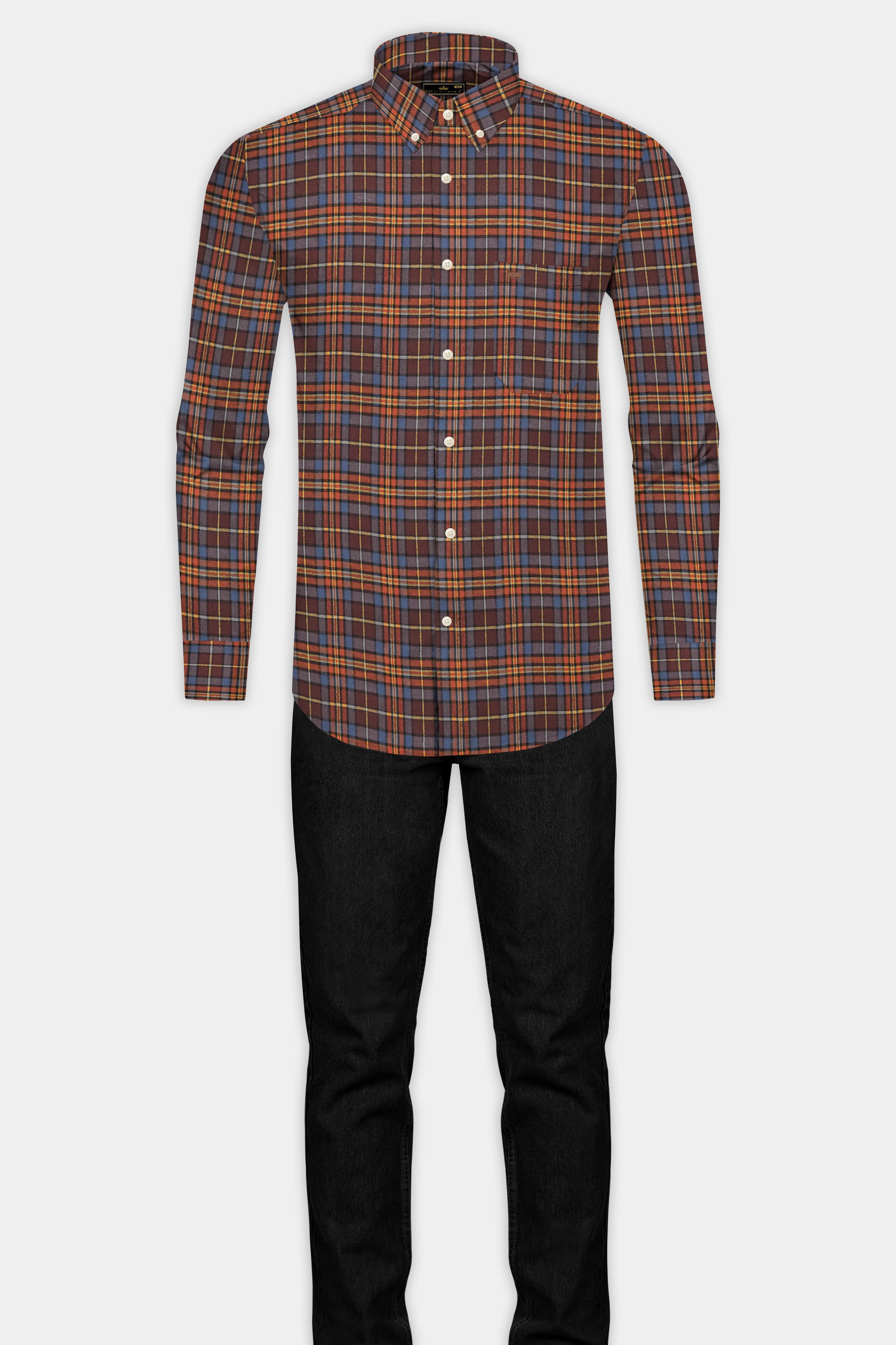 Metallic Copper with Orange Plaid Flannel Shirt