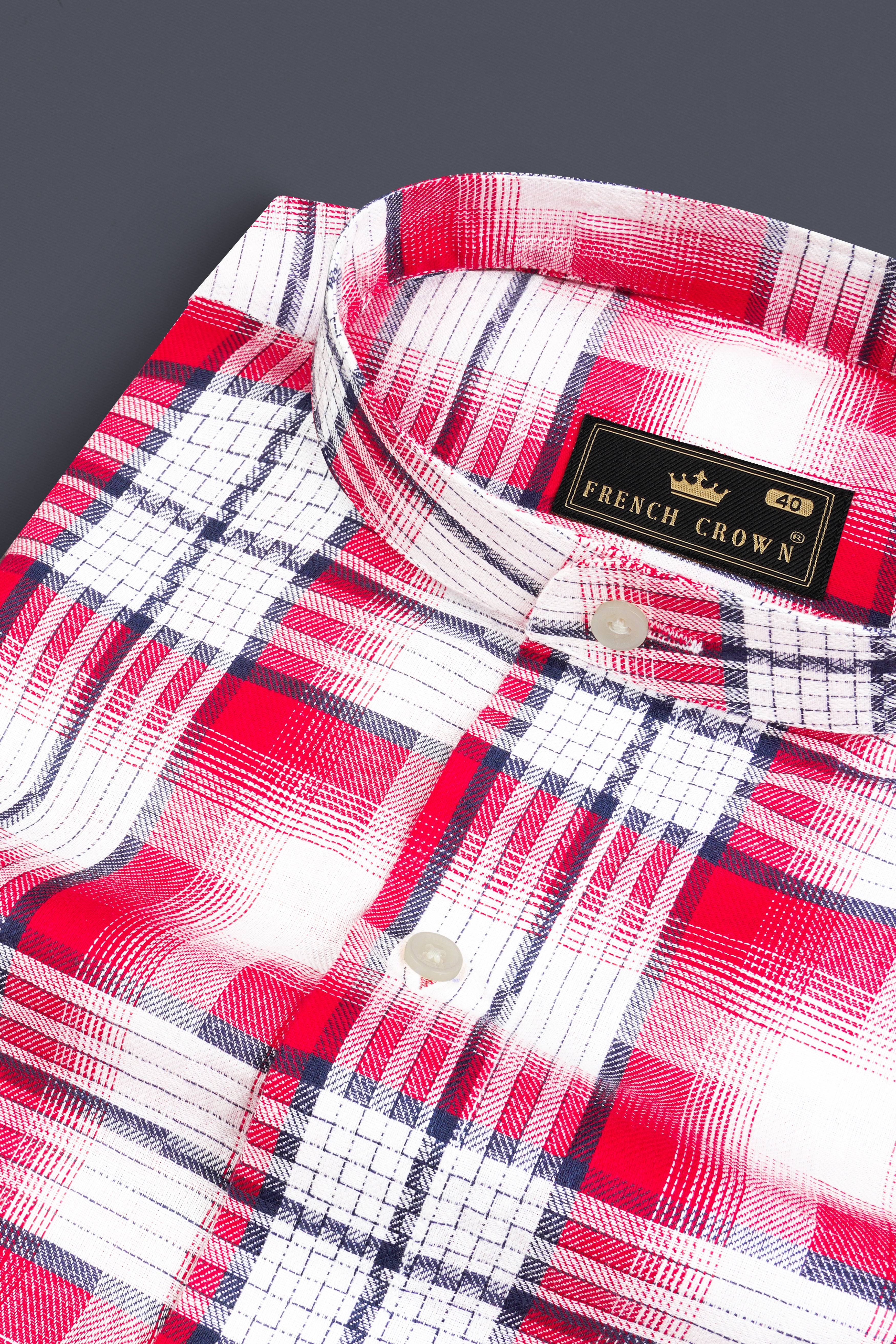 Bright White and Scarlet Red Plaid Twill Premium Cotton Shirt