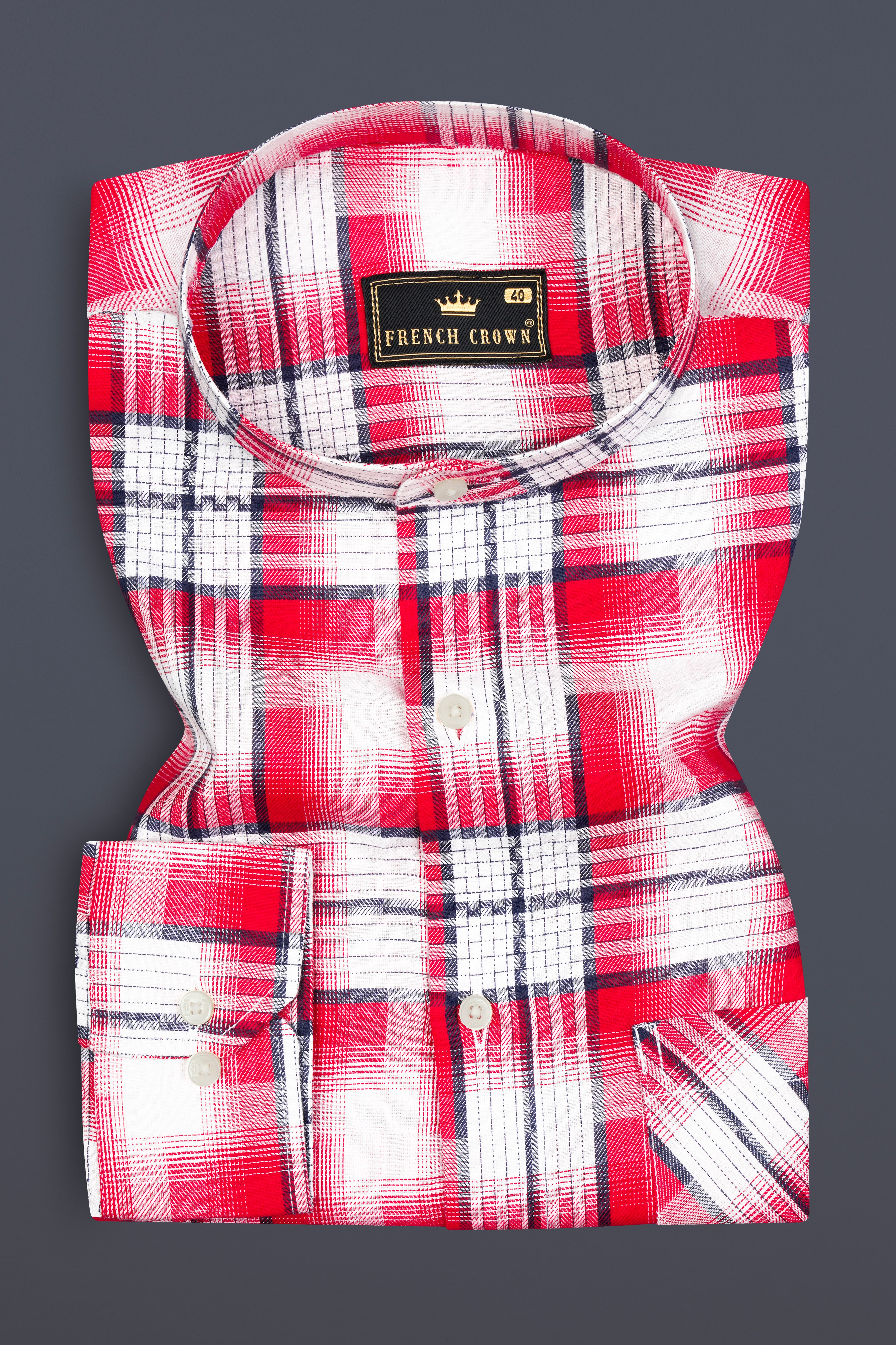 Bright White and Scarlet Red Plaid Twill Premium Cotton Shirt