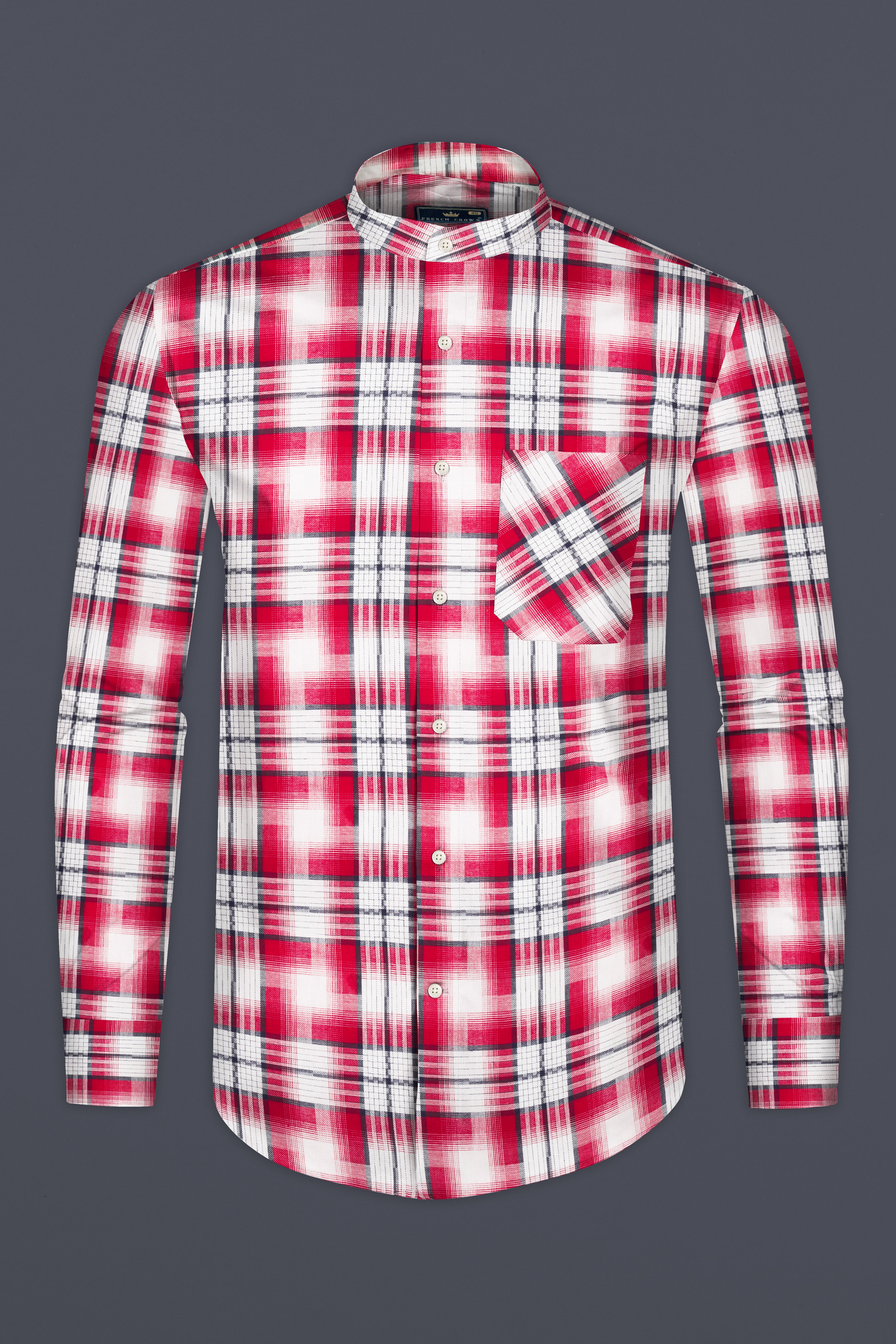 Bright White and Scarlet Red Plaid Twill Premium Cotton Shirt