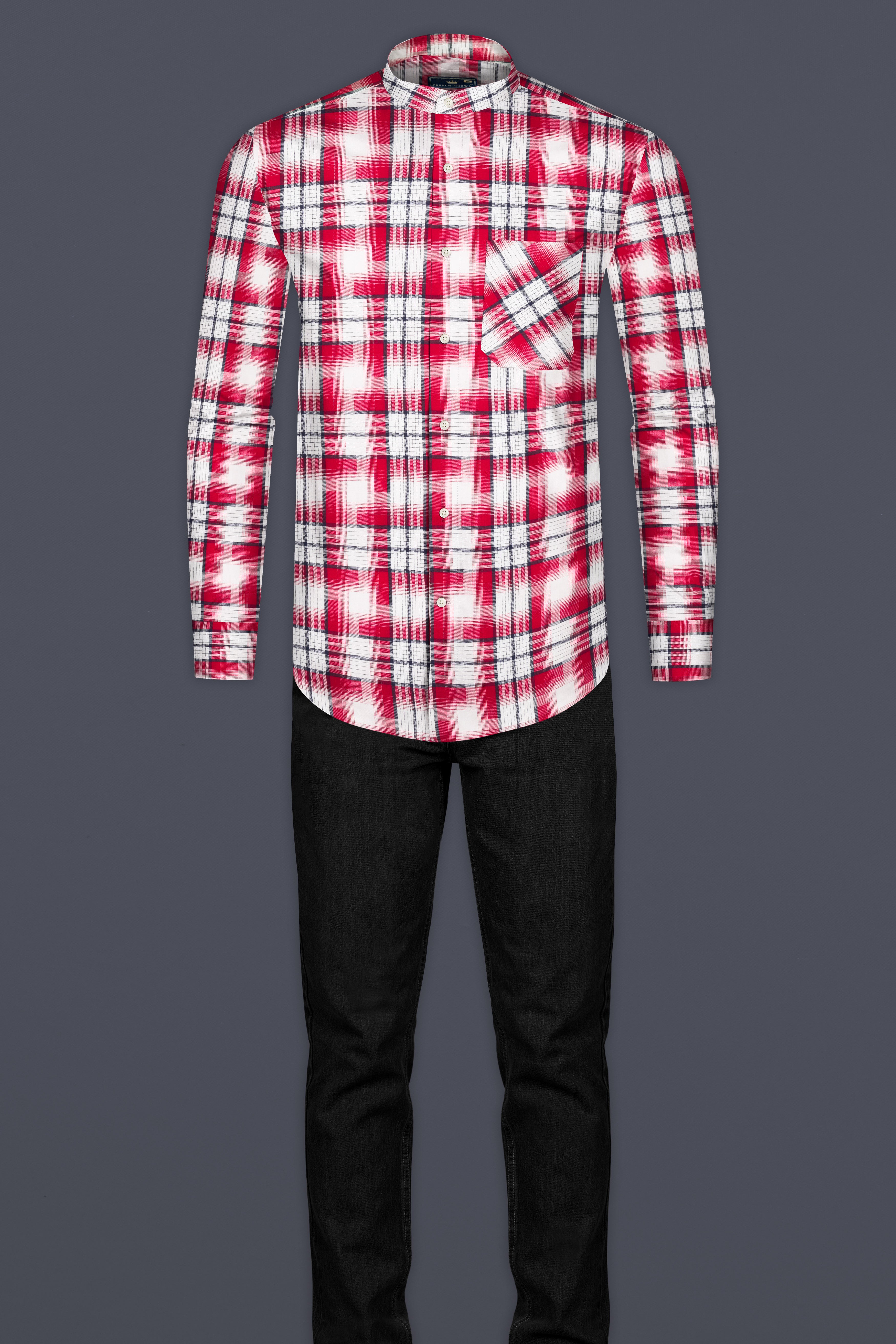 Bright White and Scarlet Red Plaid Twill Premium Cotton Shirt