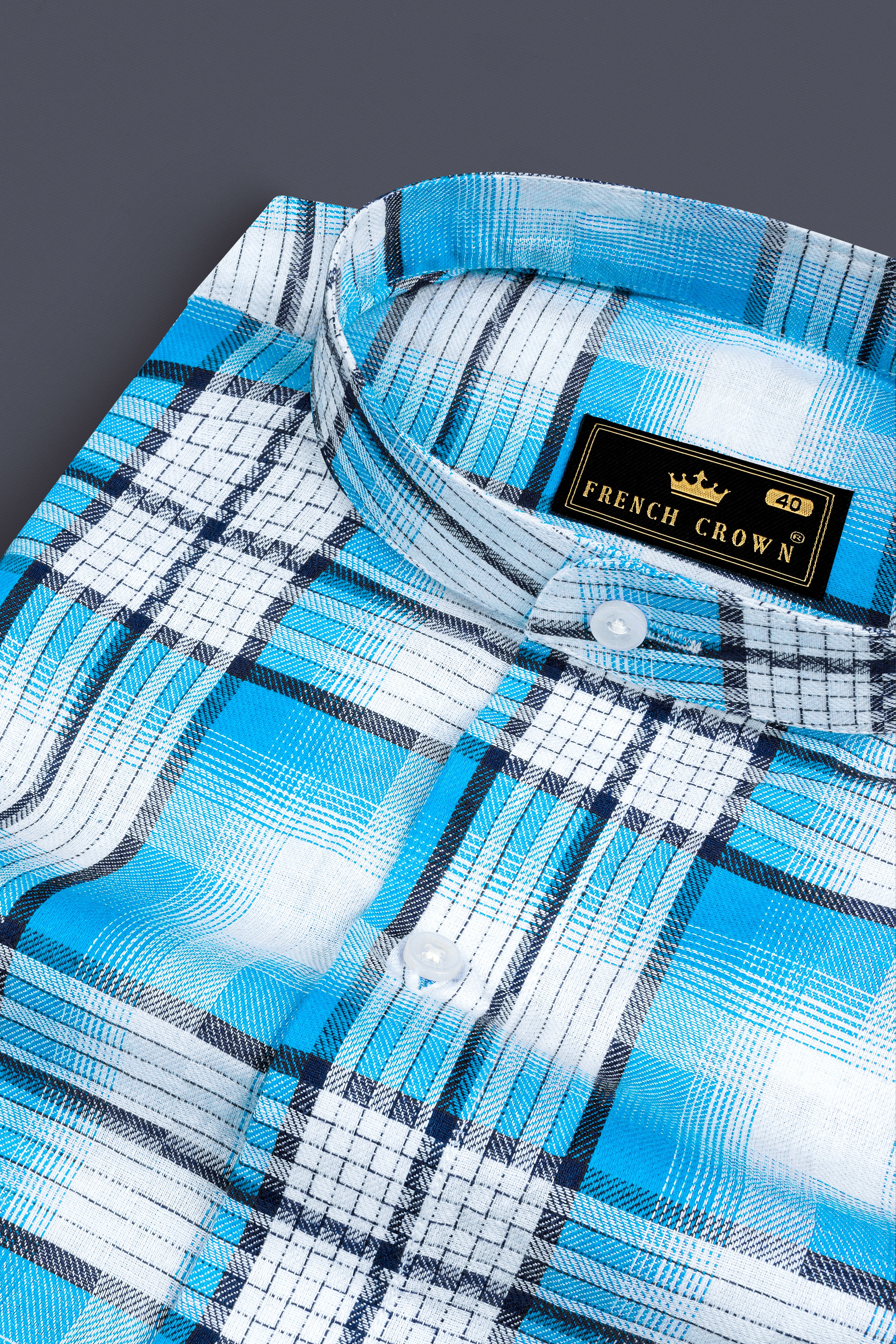 Jelly Fish and White Plaid Twill Premium Cotton Shirt