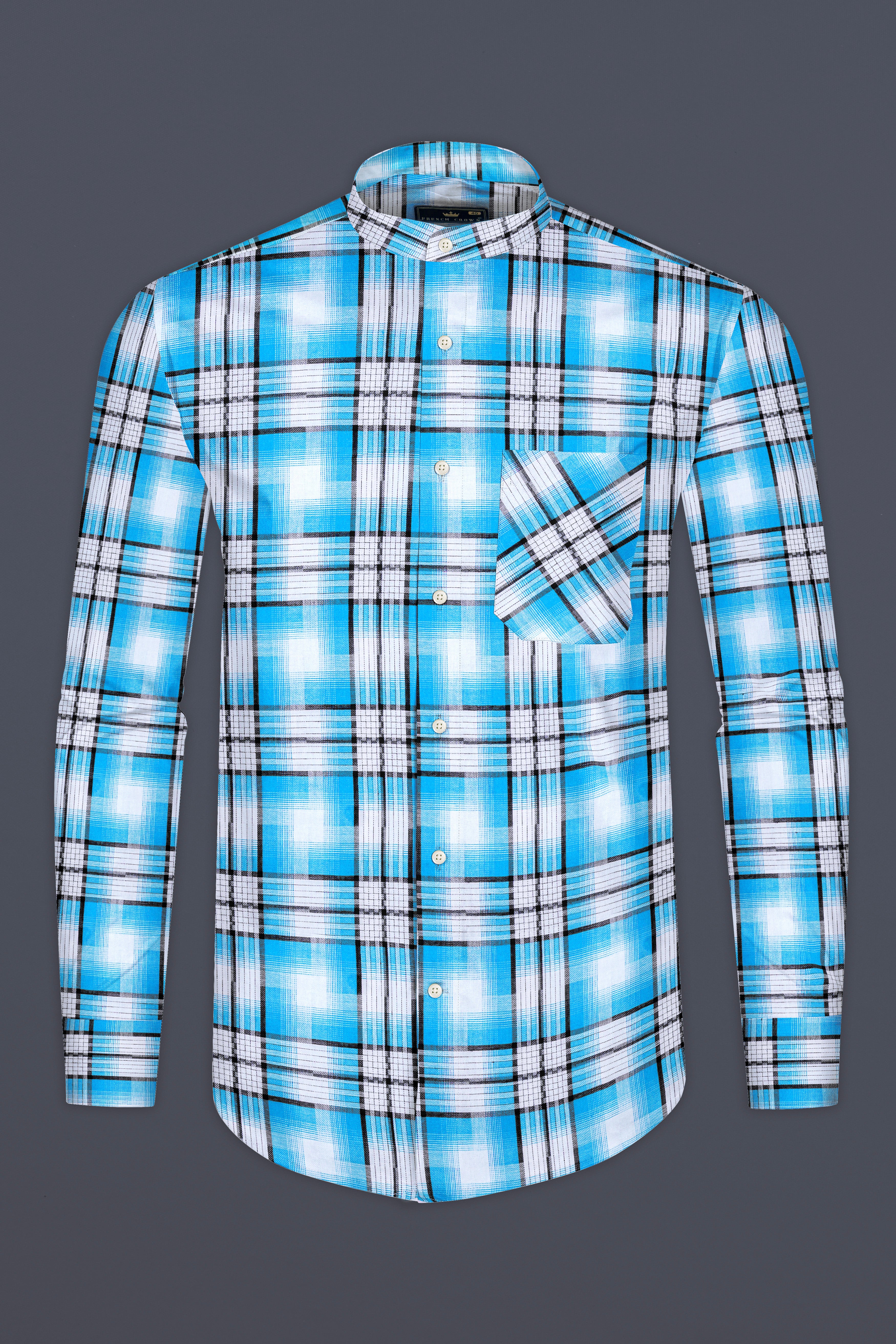 Jelly Fish and White Plaid Twill Premium Cotton Shirt