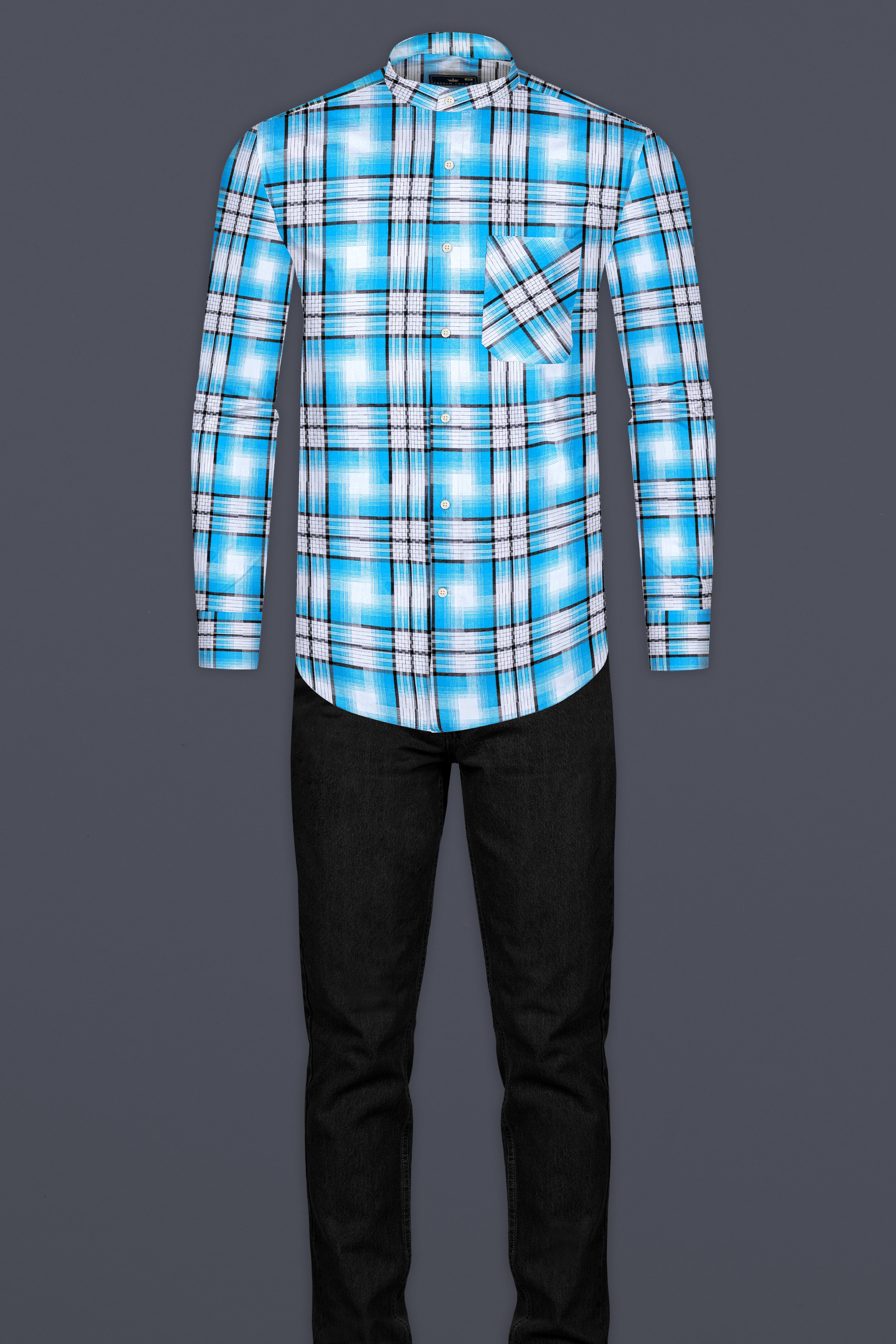 Jelly Fish and White Plaid Twill Premium Cotton Shirt