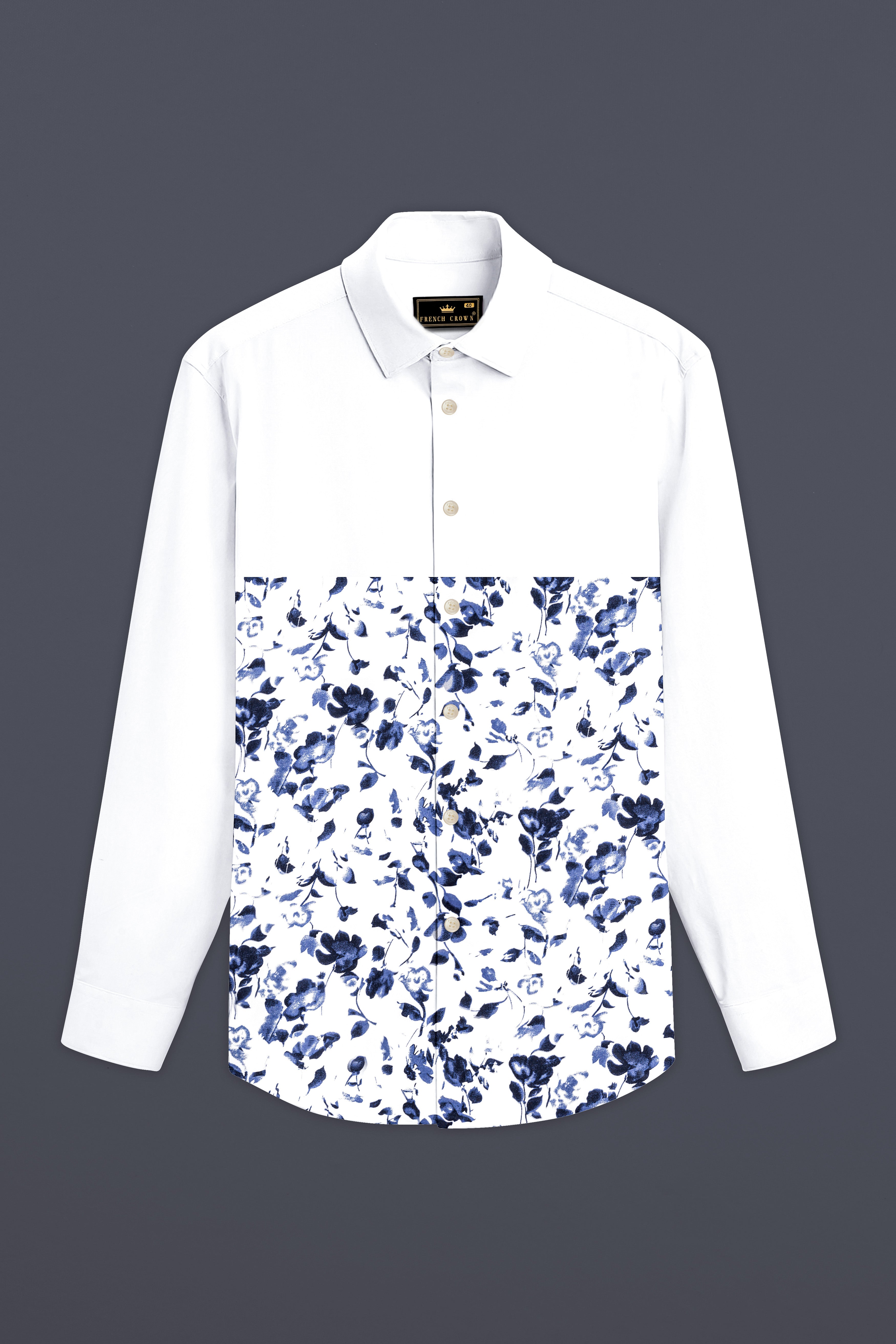 White and Cloud Burst Leaves Printed Premium Cotton Shirt