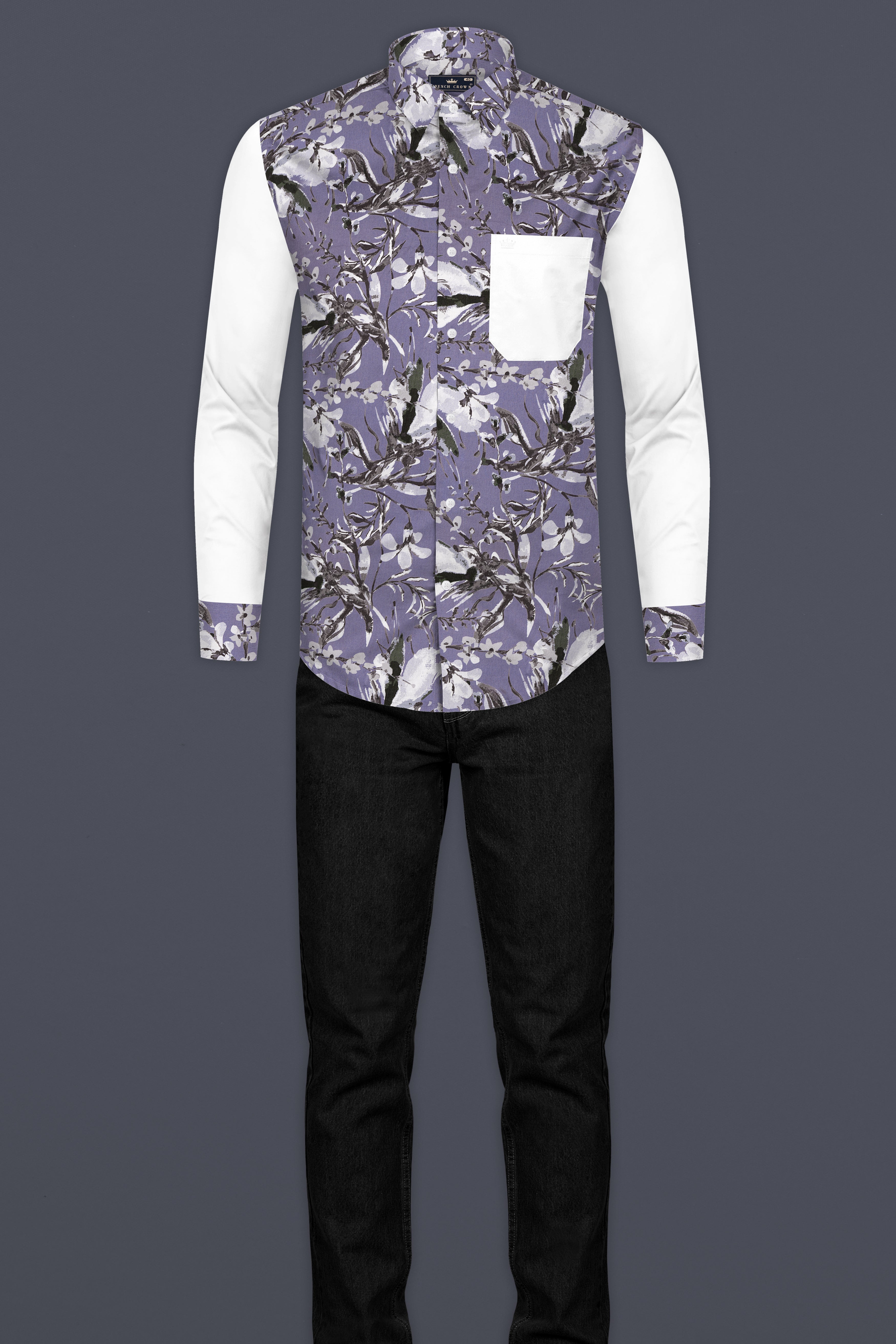White and Bouquet Purple Floral Print Super Soft Premium Cotton designer Shirt