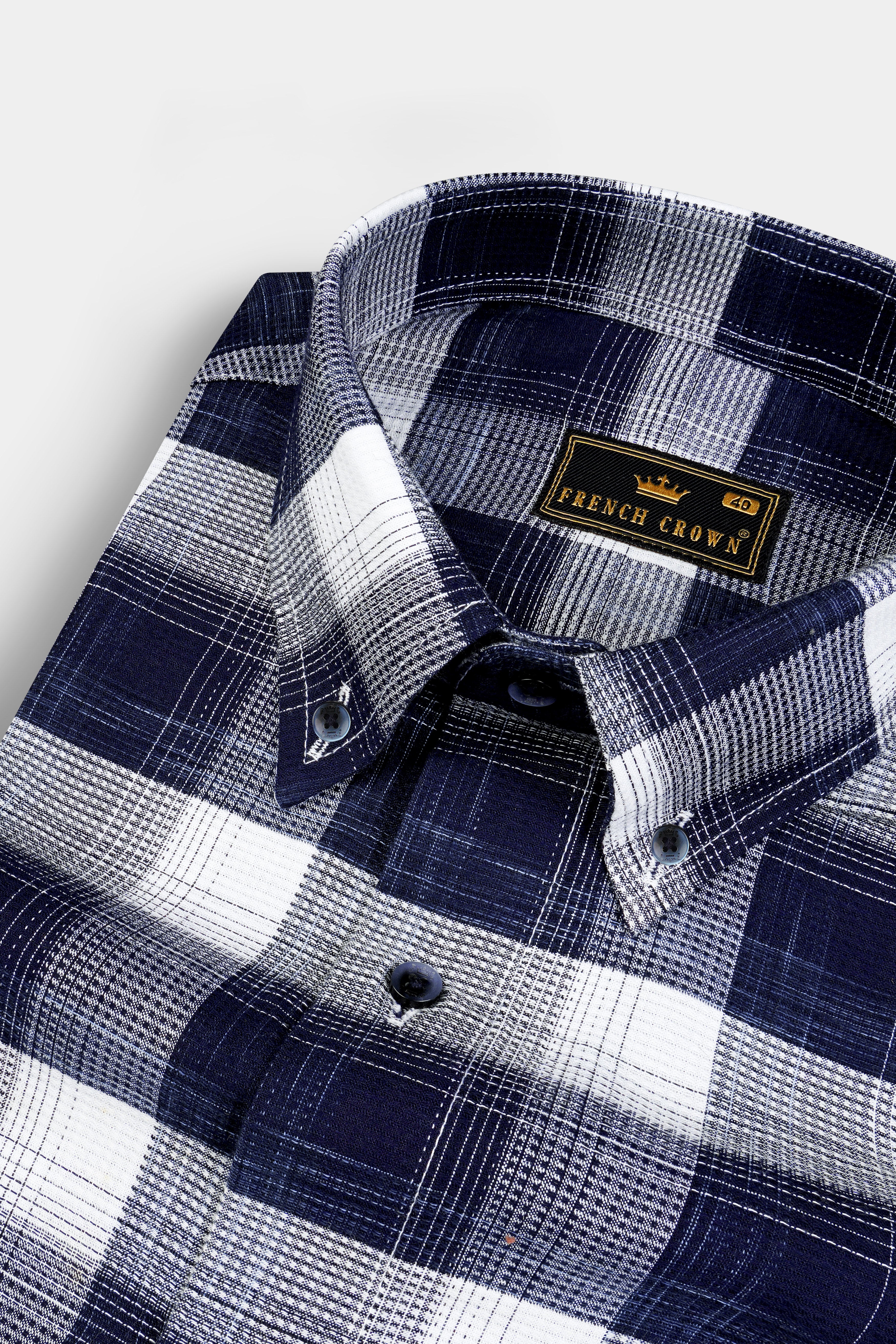 Dusk Blue with white Checkered Dobby Textured Premium Giza Cotton Shirt