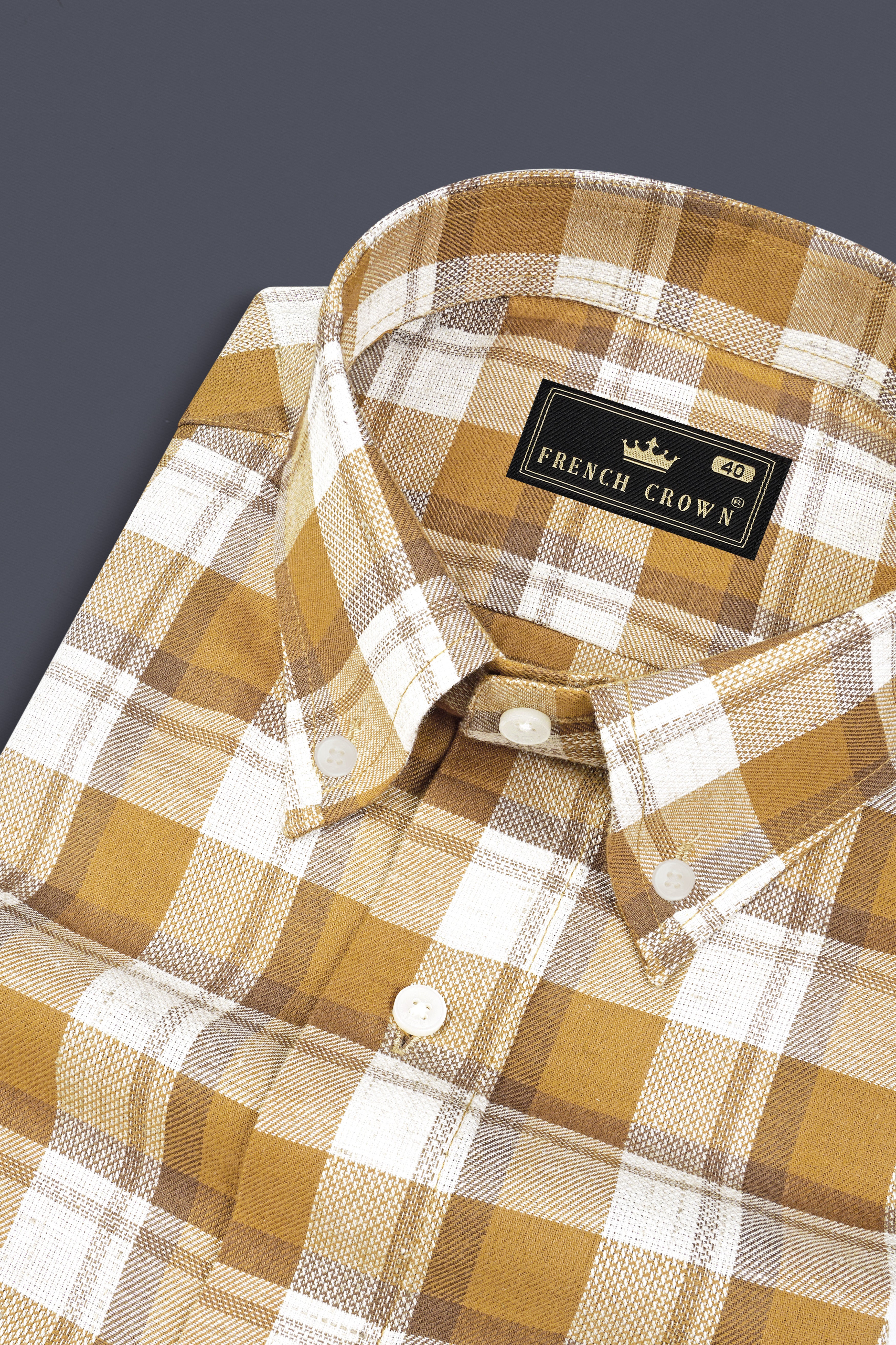 Casablanca Brown with Bright White Plaid Dobby Textured Premium Giza Cotton Shirt