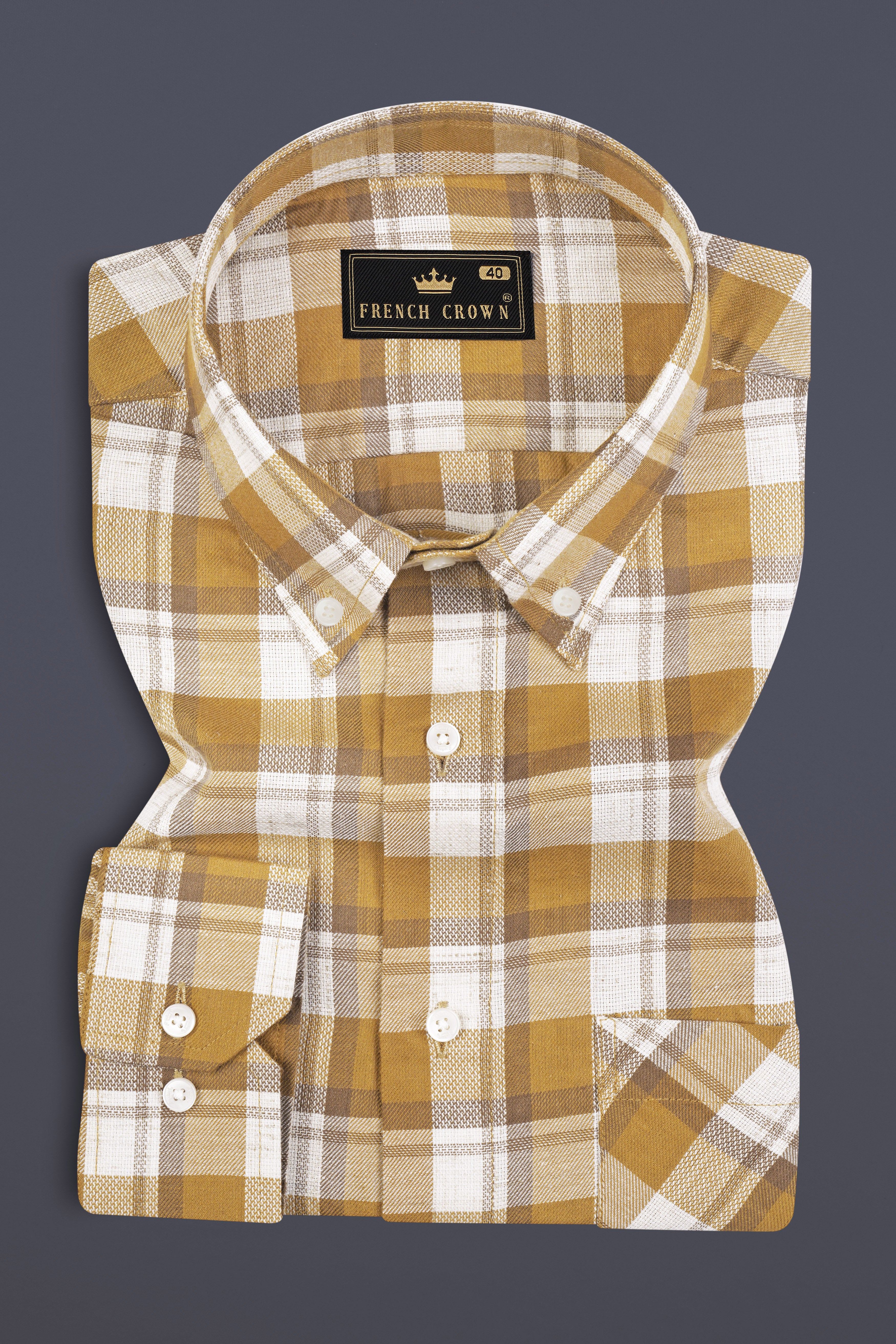 Casablanca Brown with Bright White Plaid Dobby Textured Premium Giza Cotton Shirt