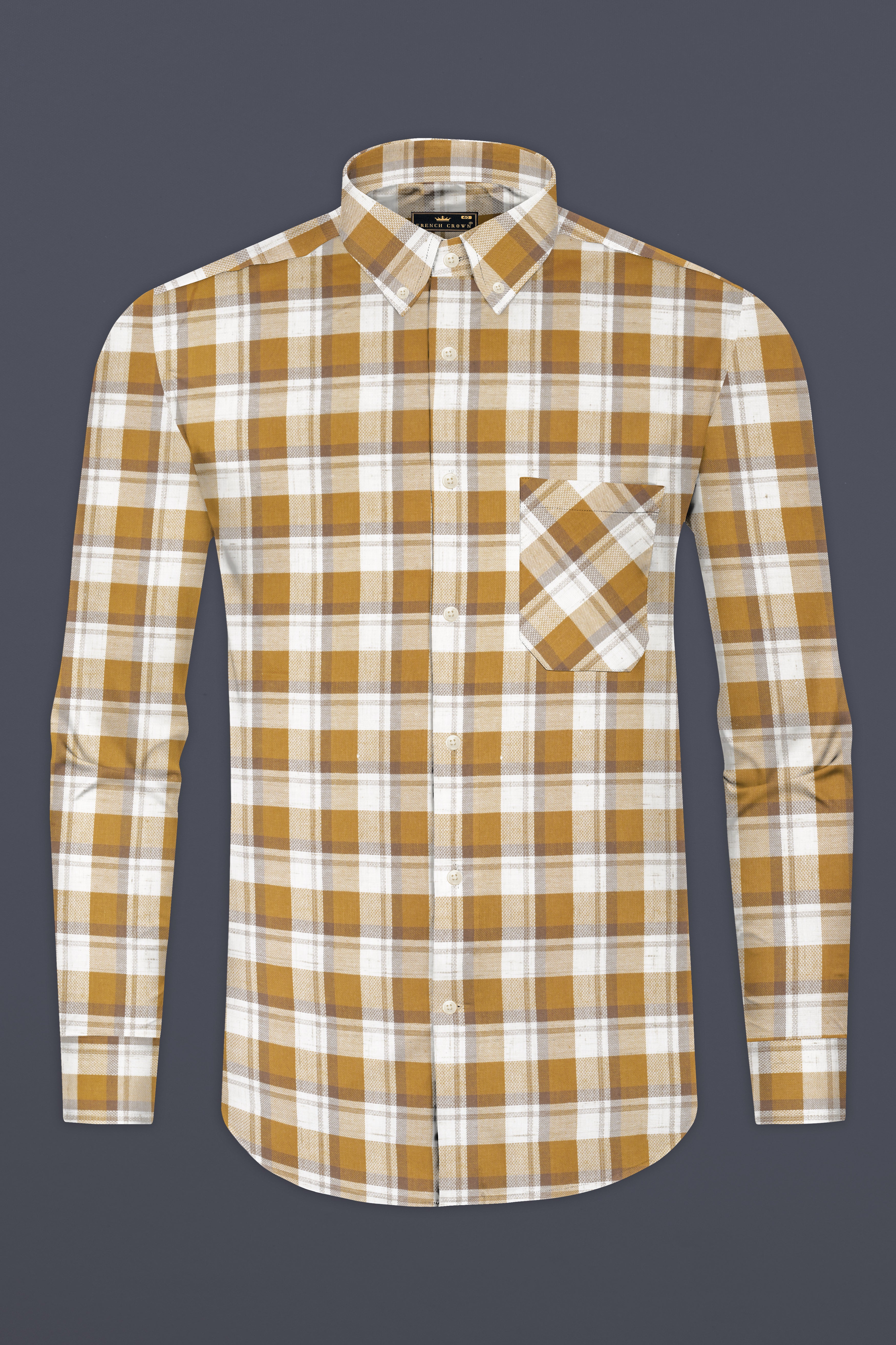 Casablanca Brown with Bright White Plaid Dobby Textured Premium Giza Cotton Shirt