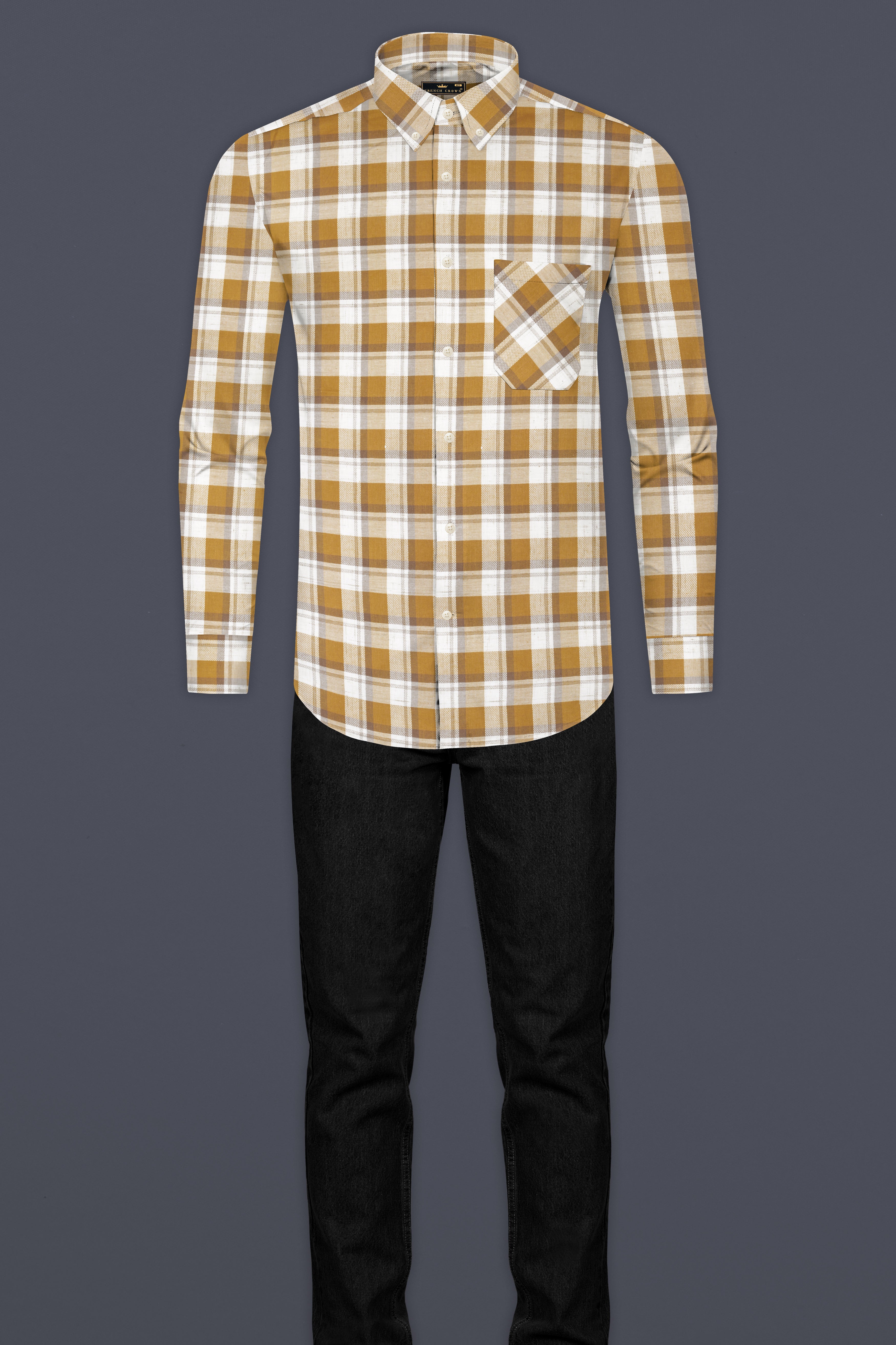 Casablanca Brown with Bright White Plaid Dobby Textured Premium Giza Cotton Shirt