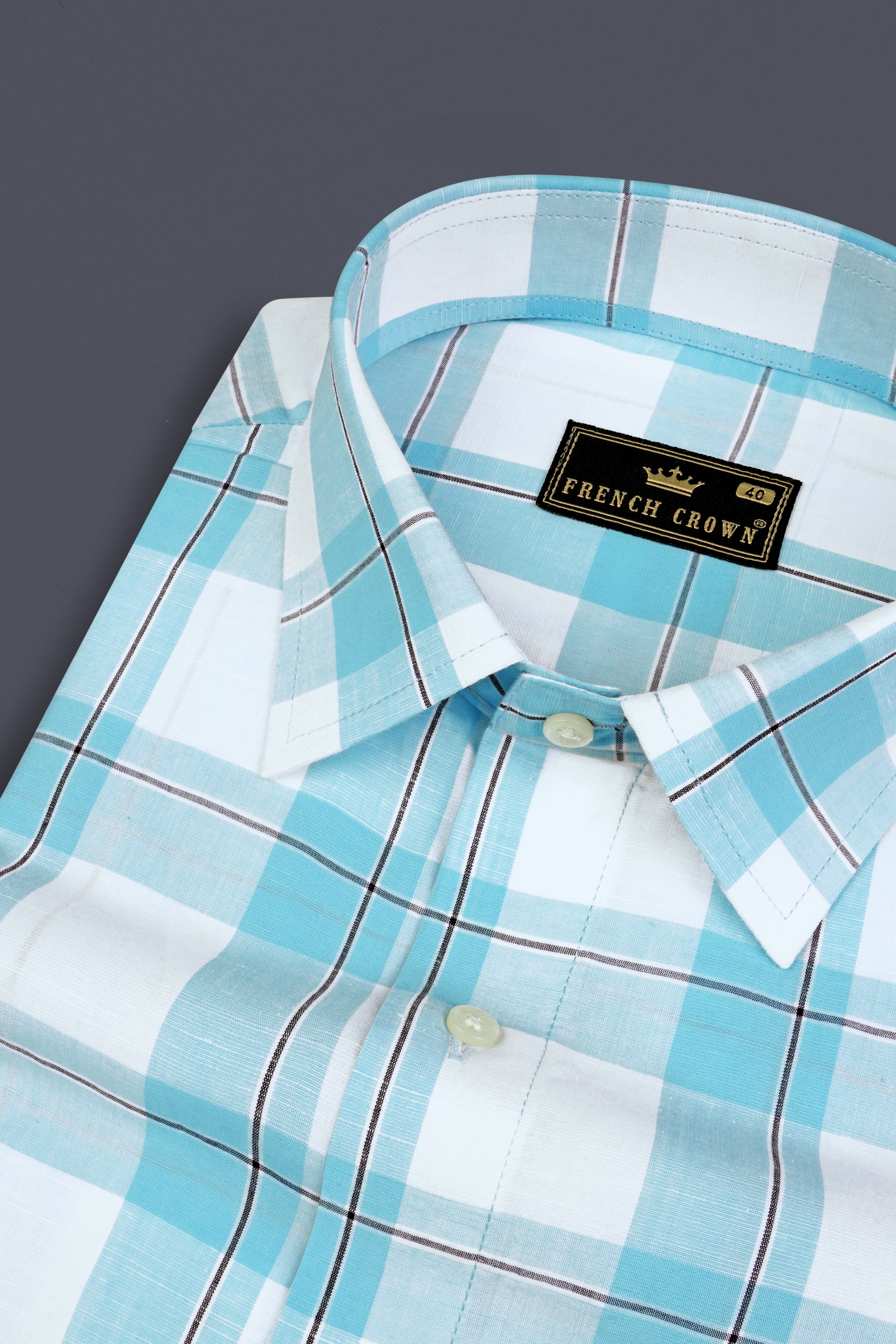 Bright White with Riptide Blue Windowpane Premium Cotton Shirt