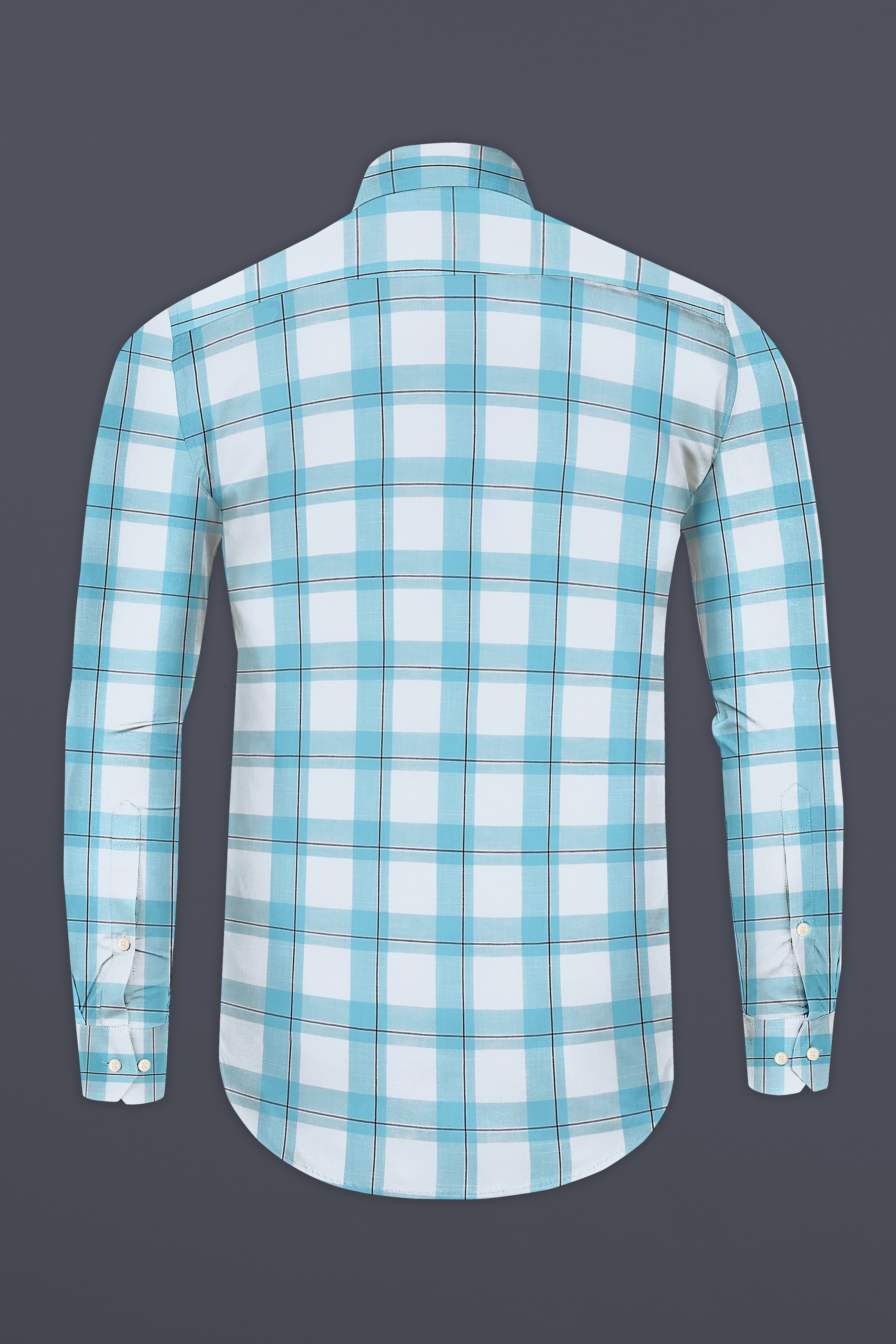 Bright White with Riptide Blue Windowpane Premium Cotton Shirt