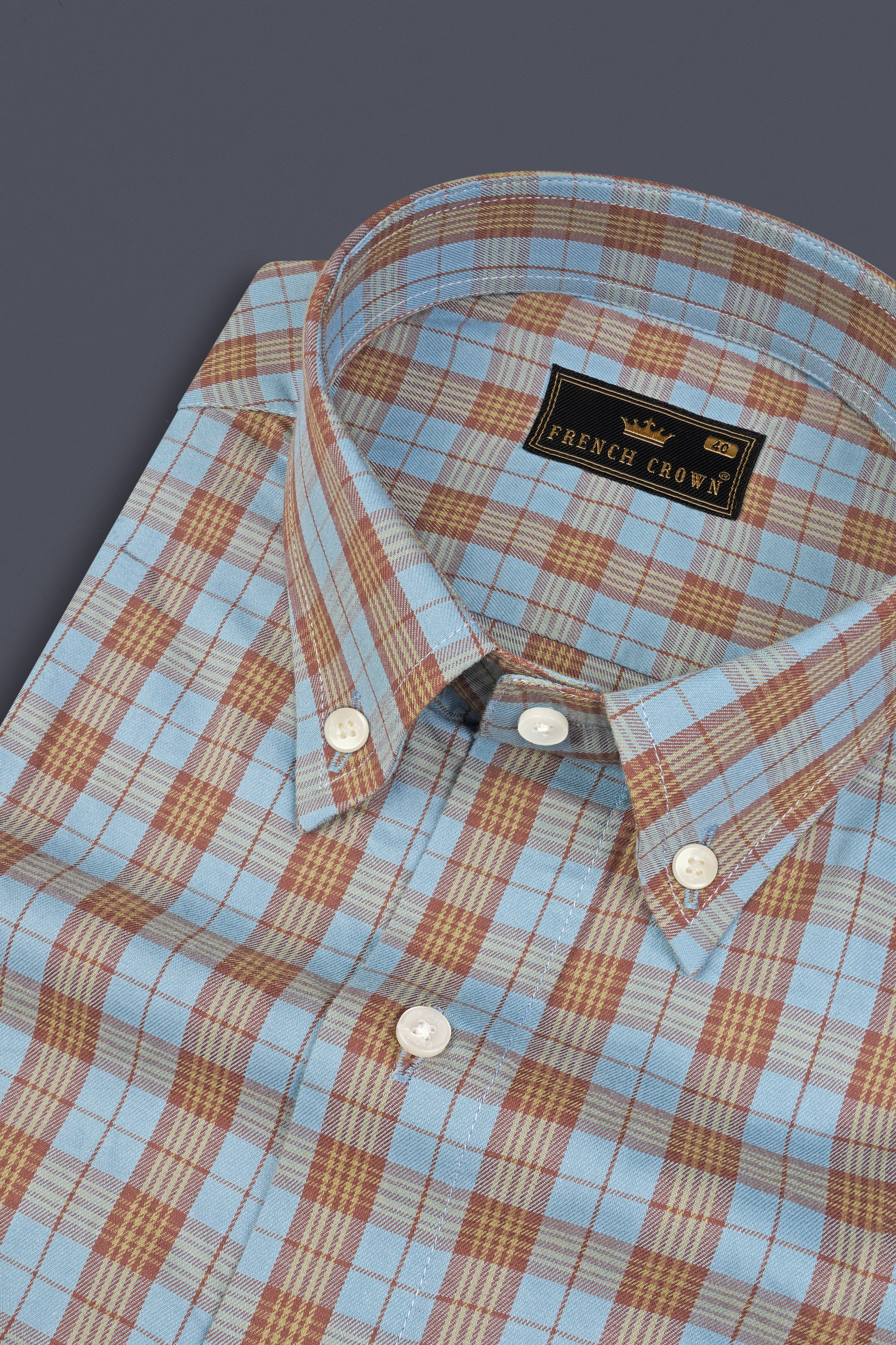 Cloudy Blue Plaid Twill Premium Cotton Shirt