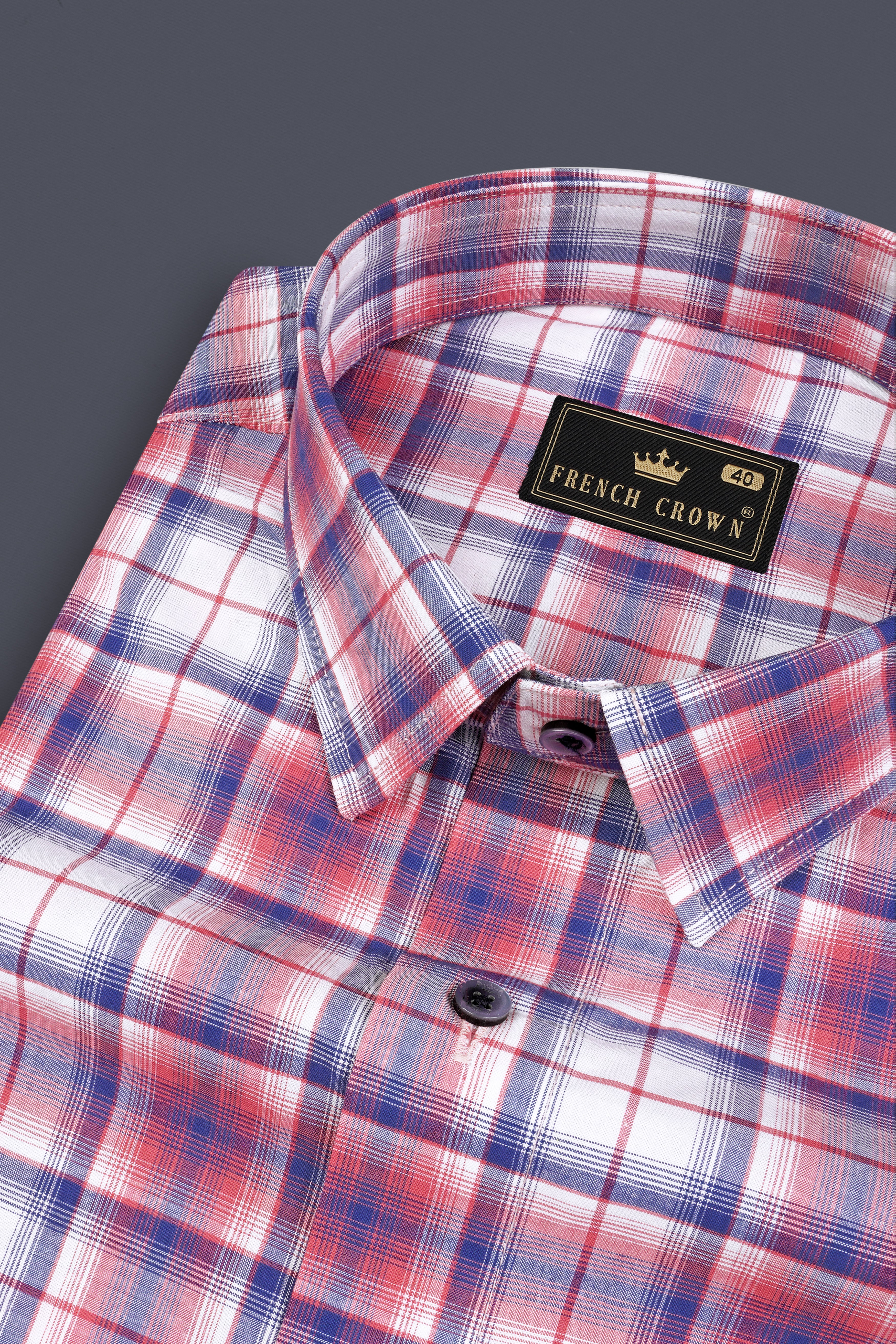 Salmon Red with San Marino Blue Plaid Premium Cotton Shirt