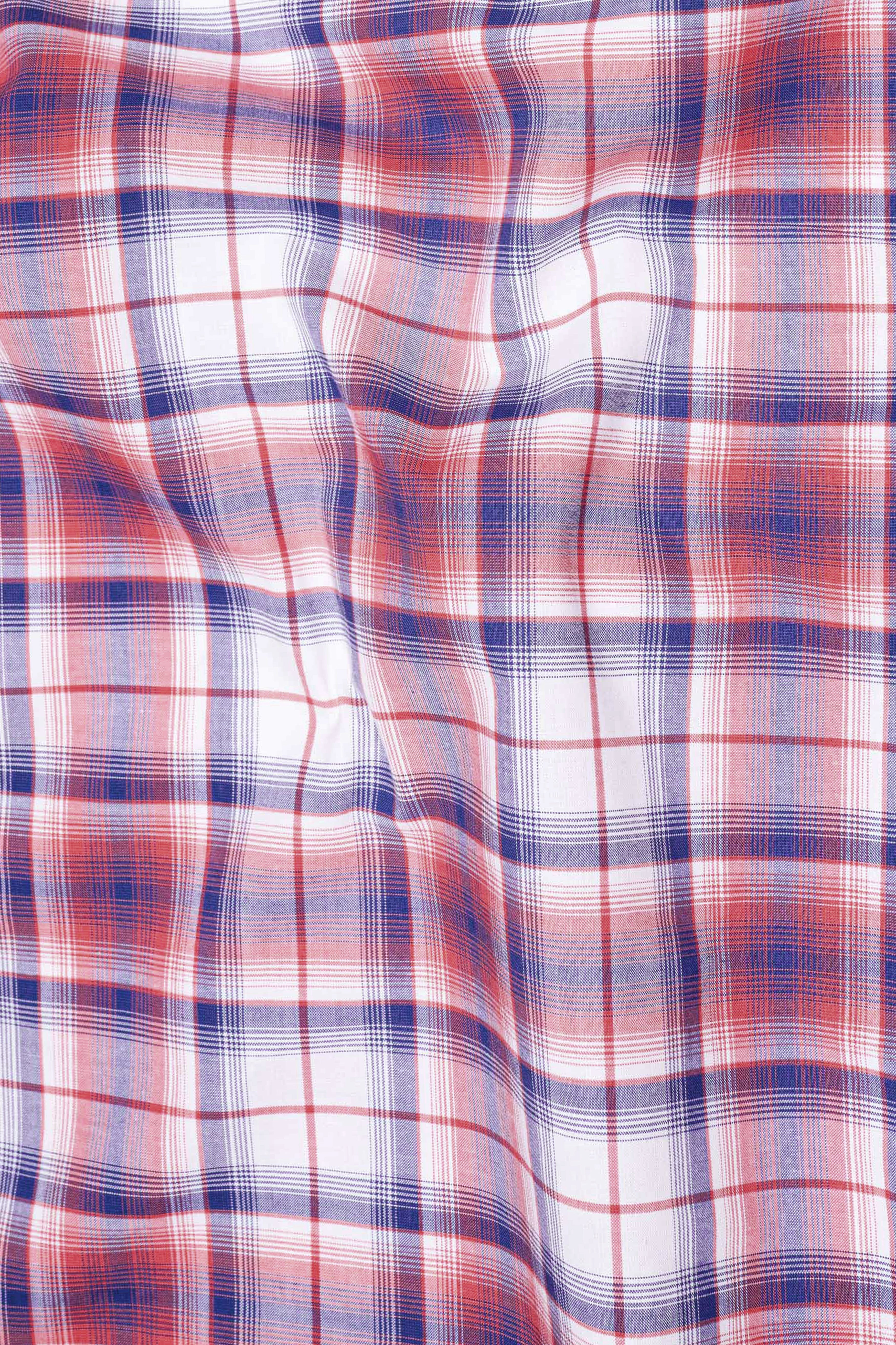 Salmon Red with San Marino Blue Plaid Premium Cotton Shirt