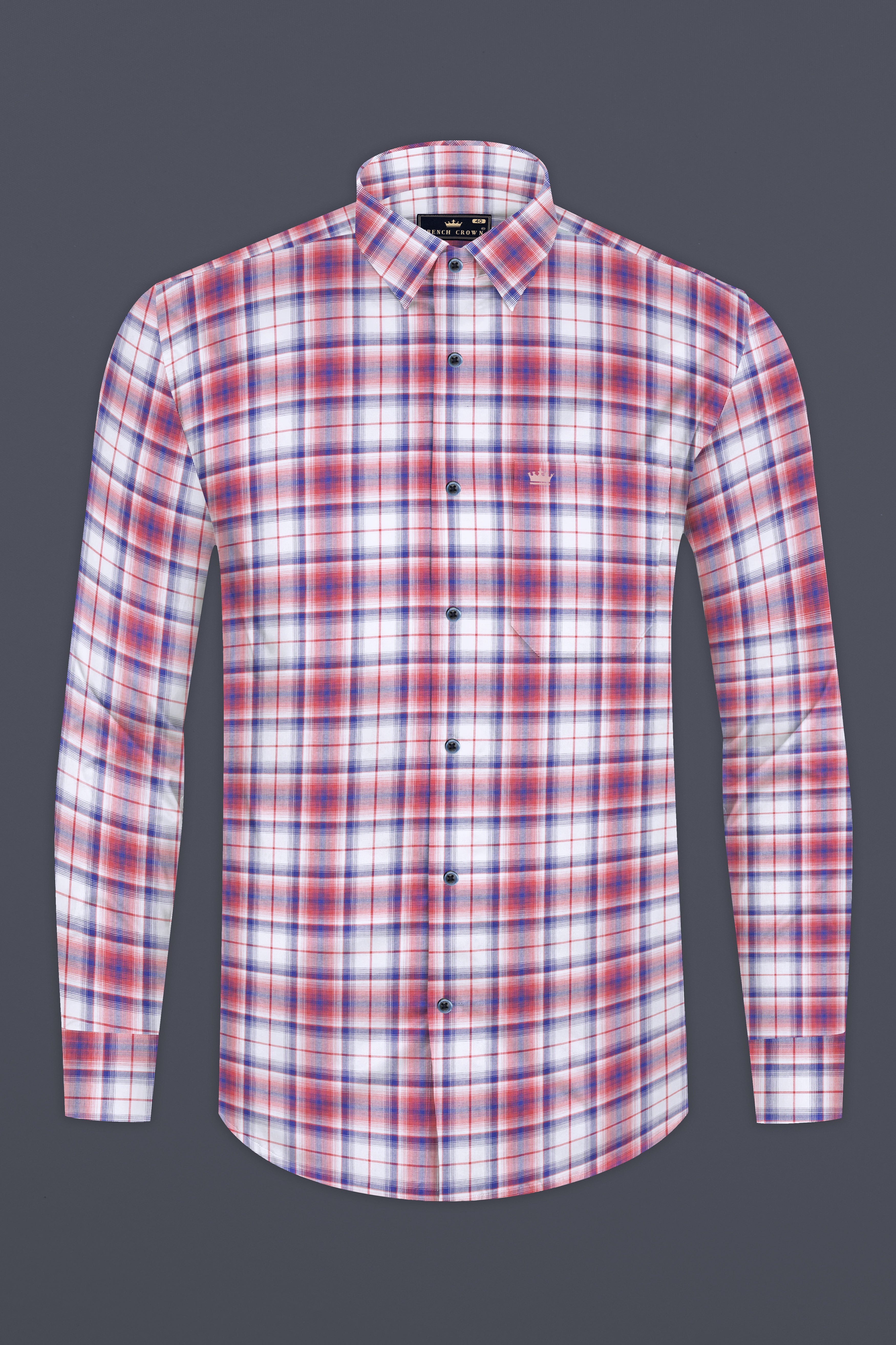 Salmon Red with San Marino Blue Plaid Premium Cotton Shirt