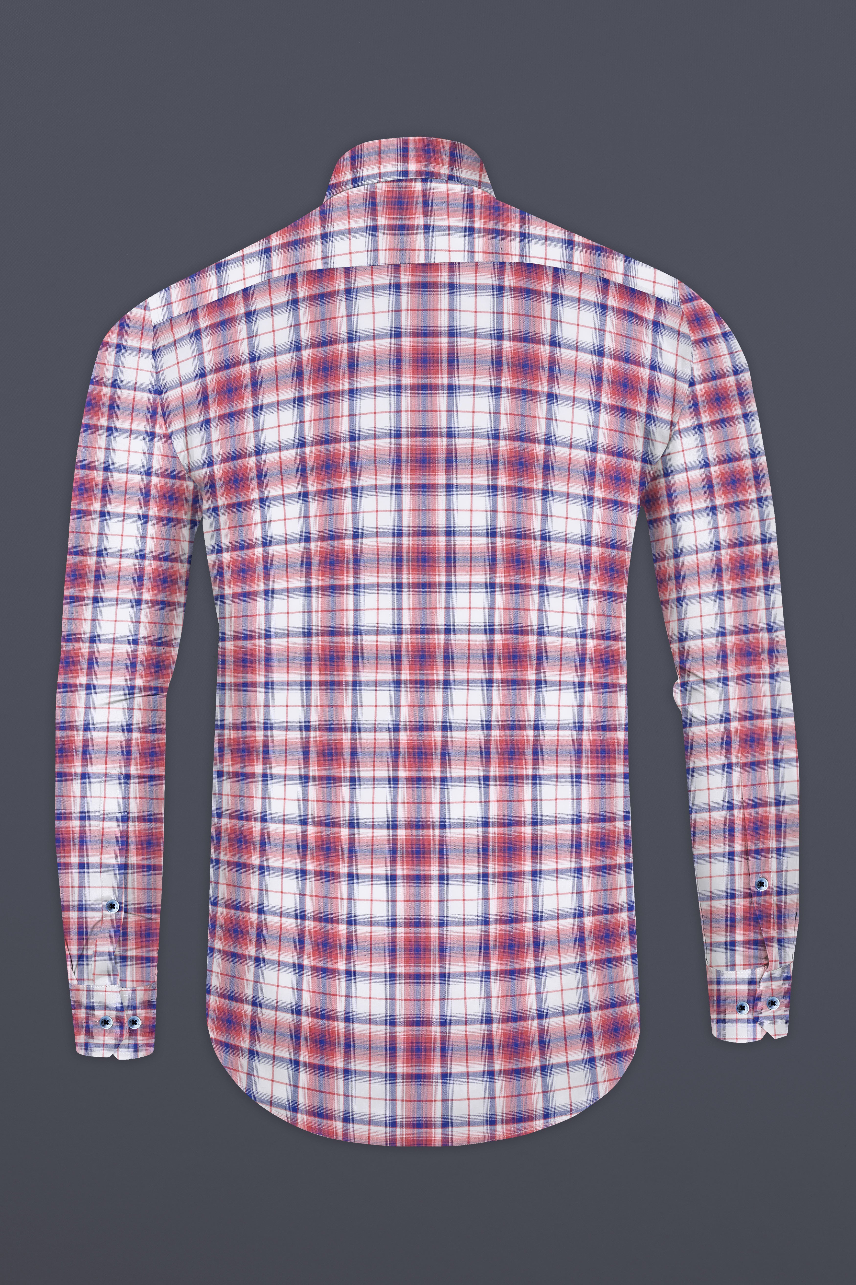 Salmon Red with San Marino Blue Plaid Premium Cotton Shirt