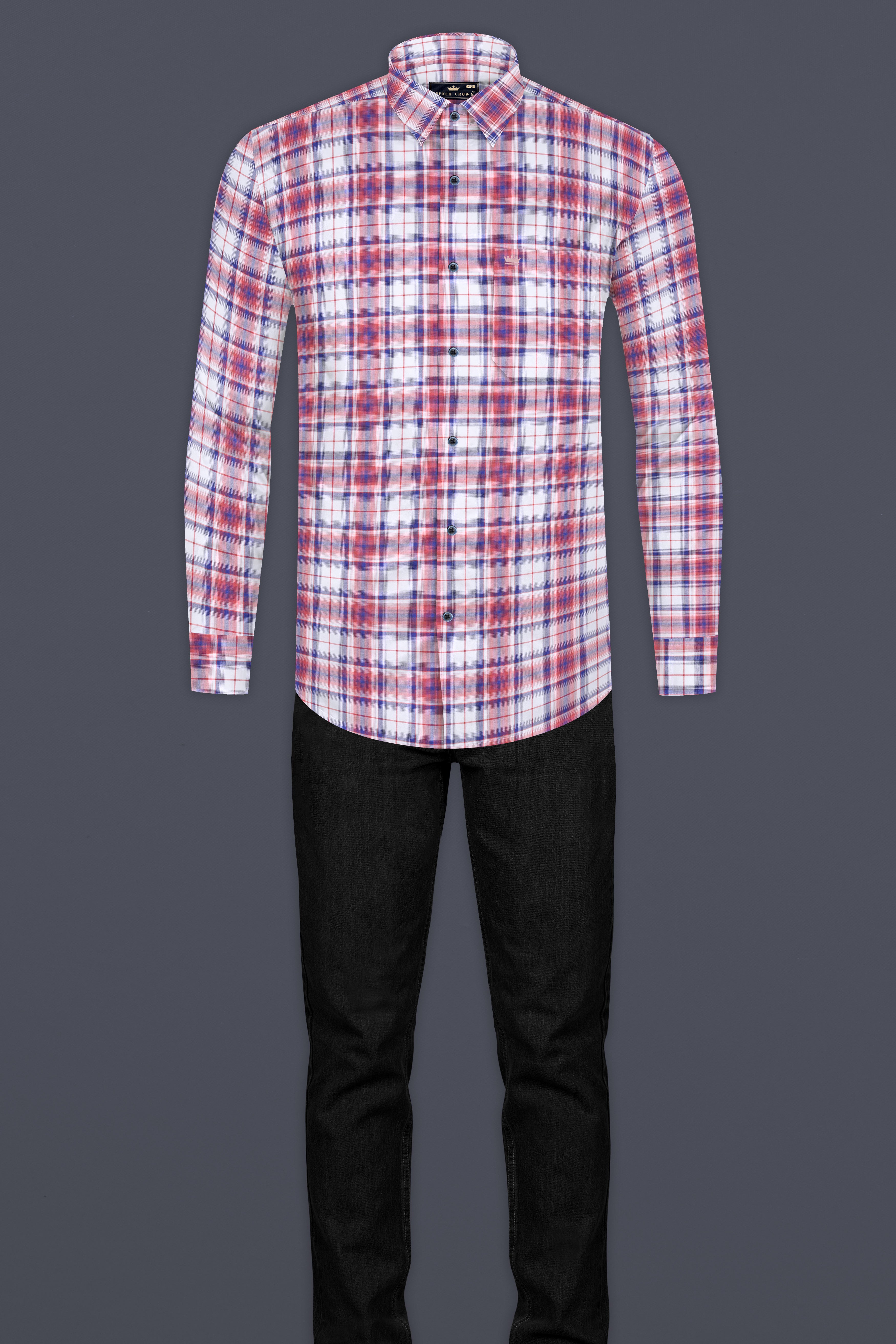 Salmon Red with San Marino Blue Plaid Premium Cotton Shirt