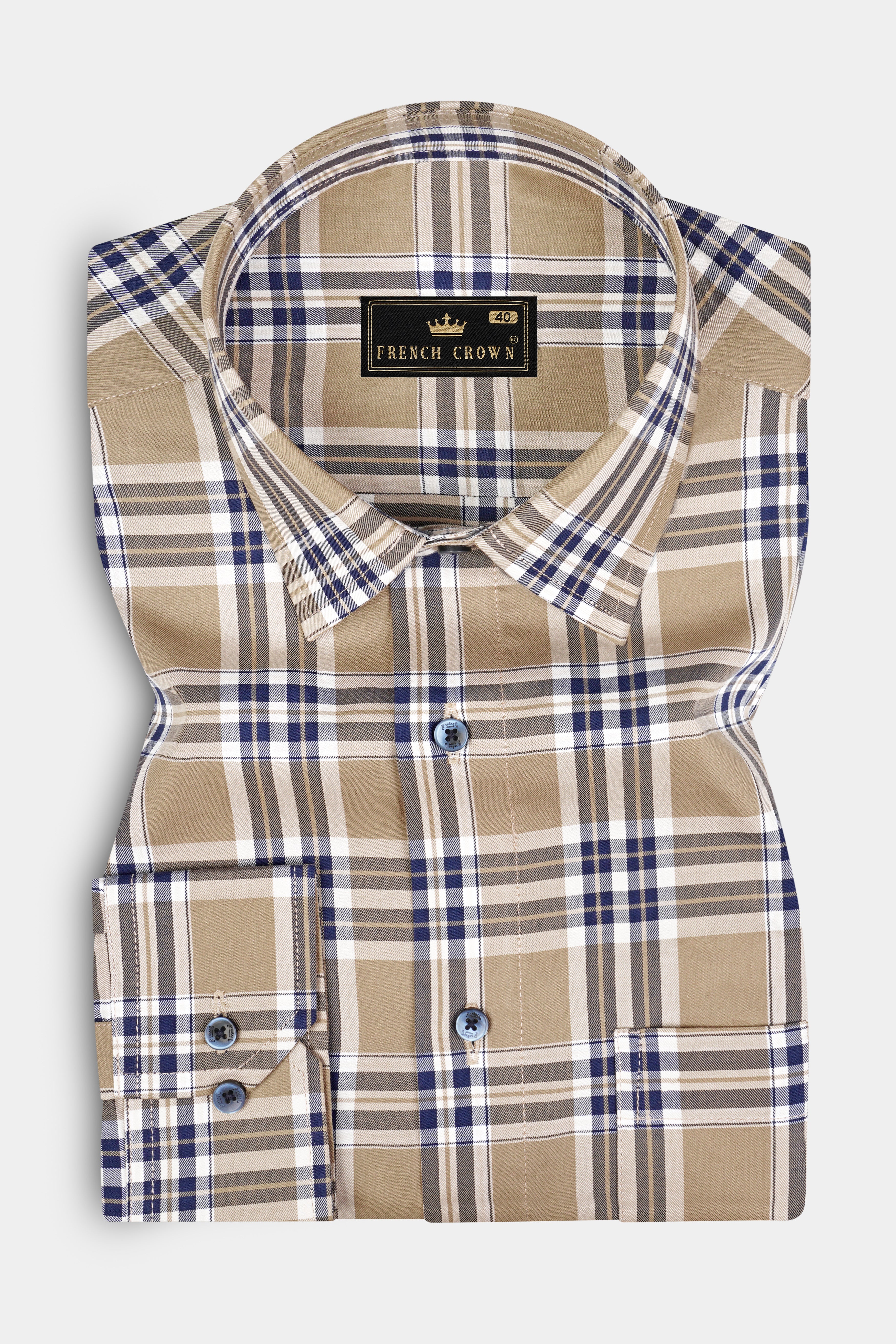 Tan Brown Plaid Twill Premium Cotton Shirt