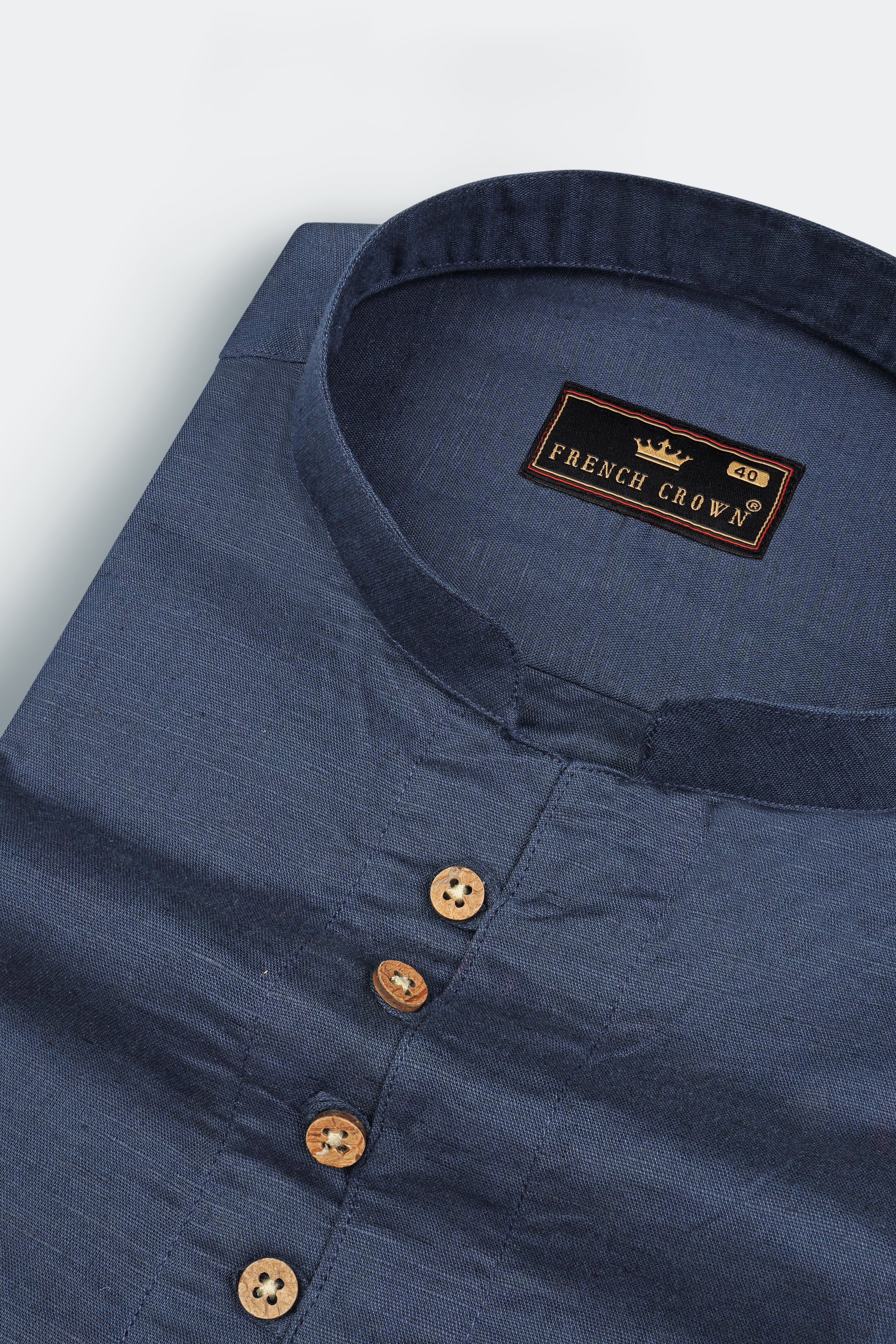 Limed Spruce Blue Luxurious Linen Kurta Shirt