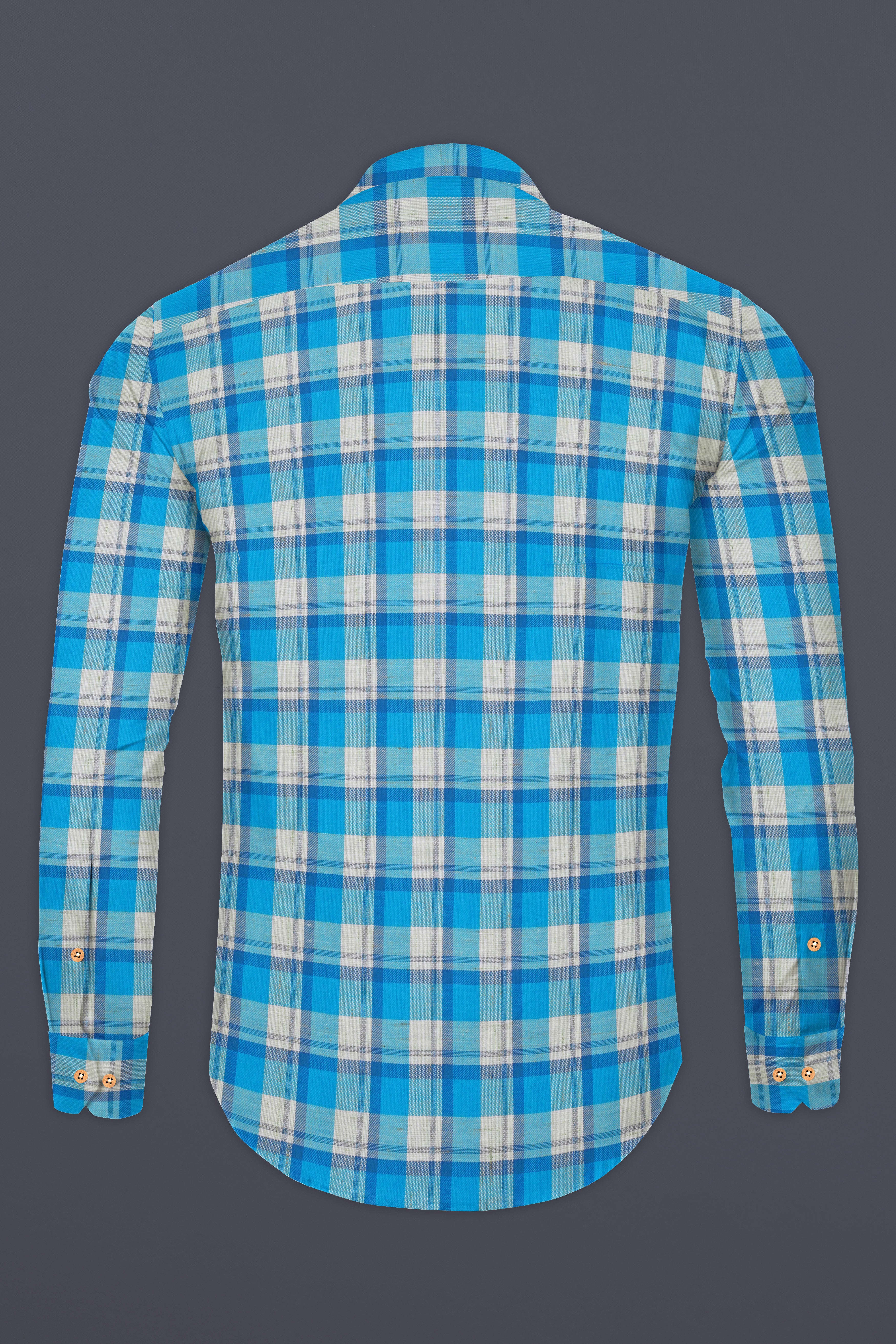 Cerulean Blue and Bright White Plaid Twill Premium Cotton Kurta Shirt