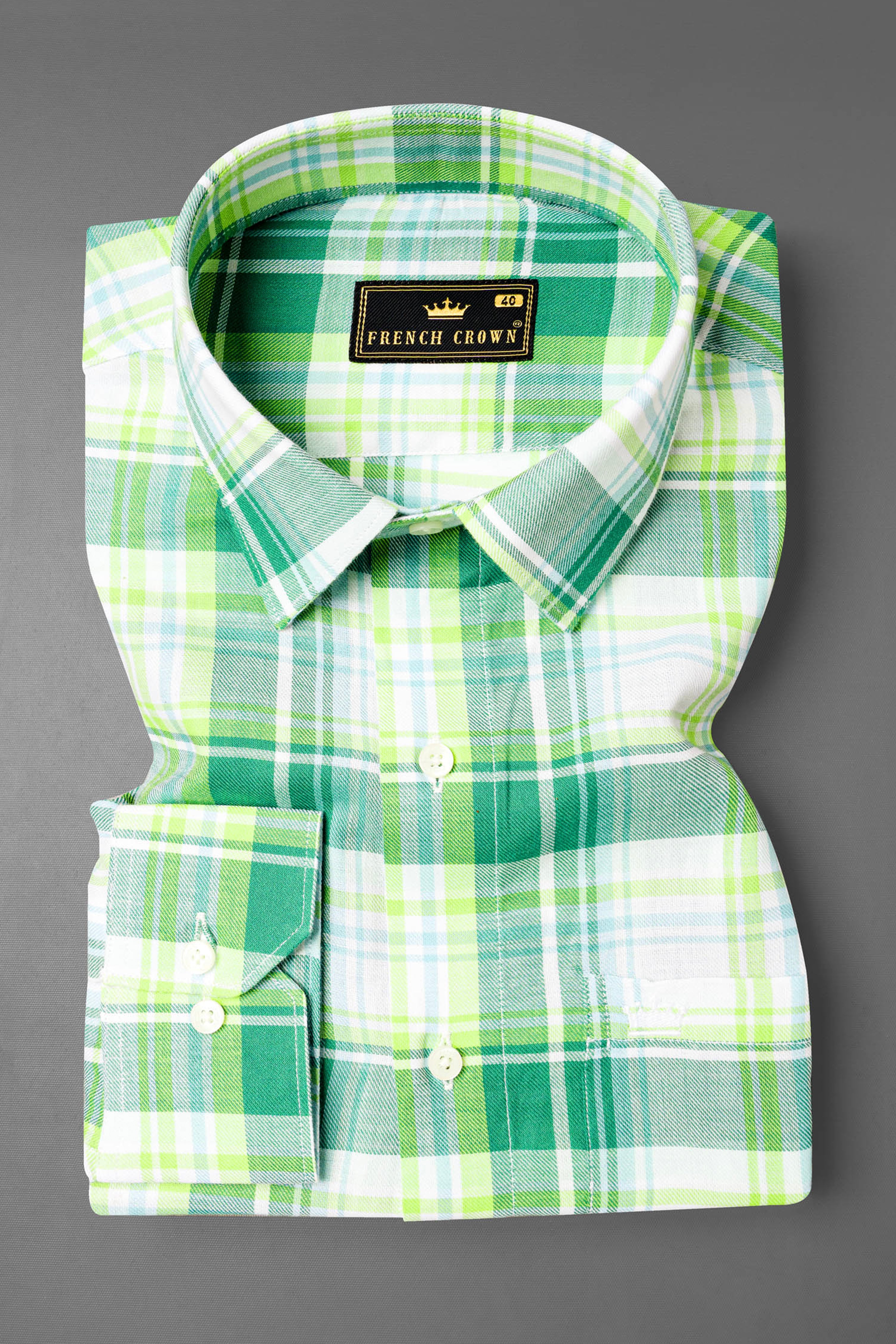 Eucalyptus Green and Light Sage Green Twill Plaid Premium Cotton Shirt