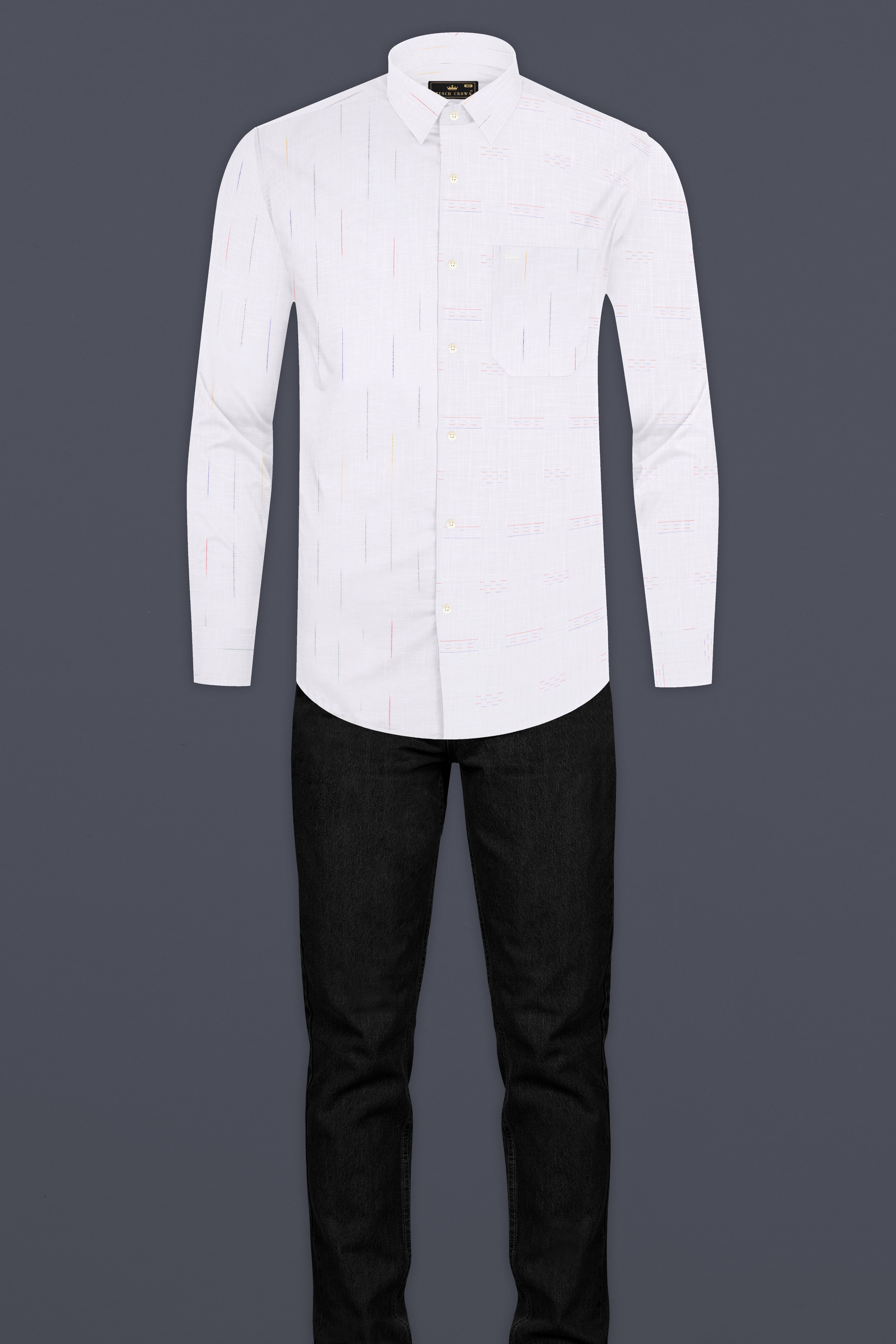 Bright White Half Vertical Half Horizontal Textured Luxurious Linen Shirt