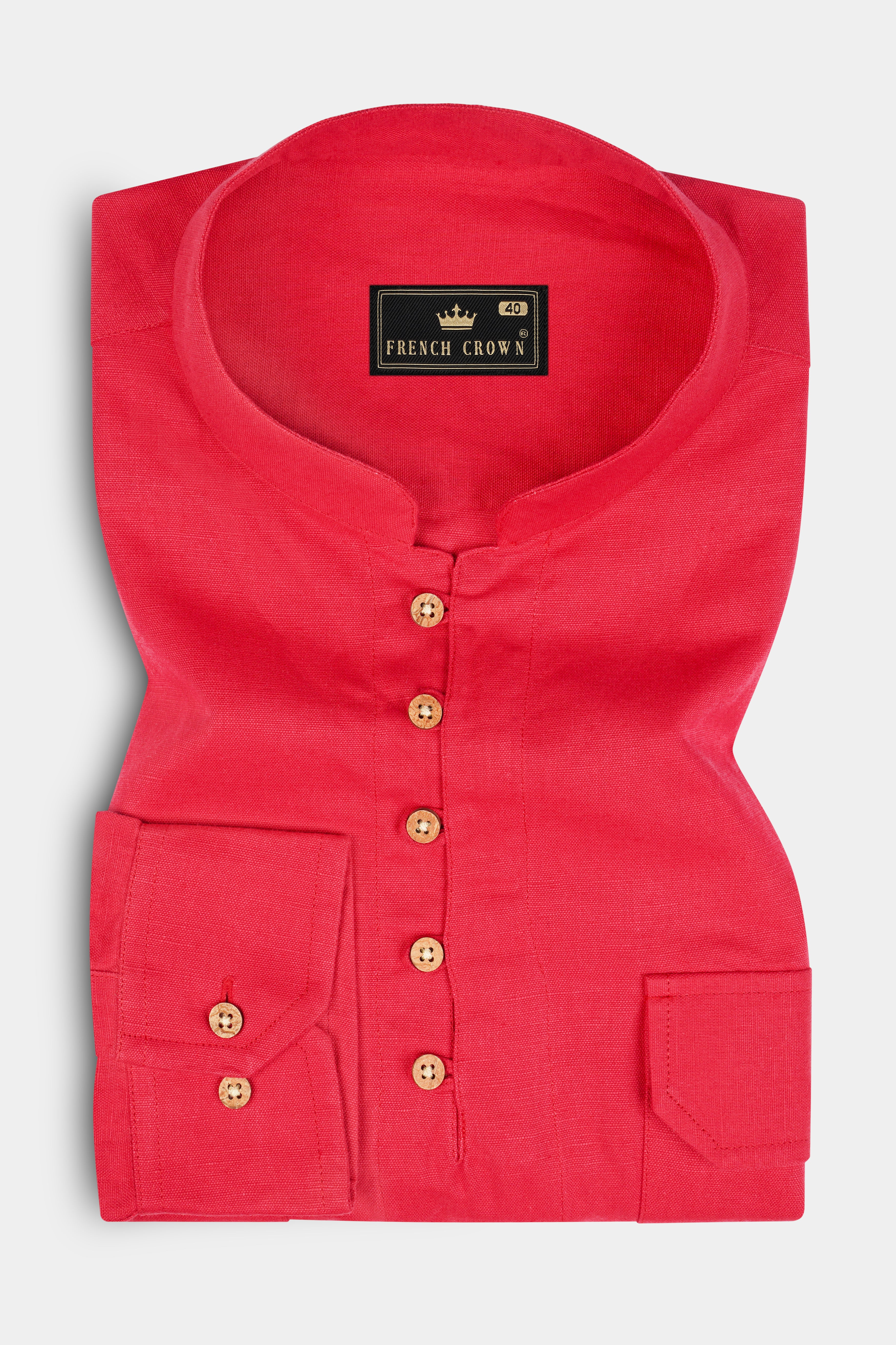 Jasper Red Heavyweight Luxurious Linen Kurta Shirt