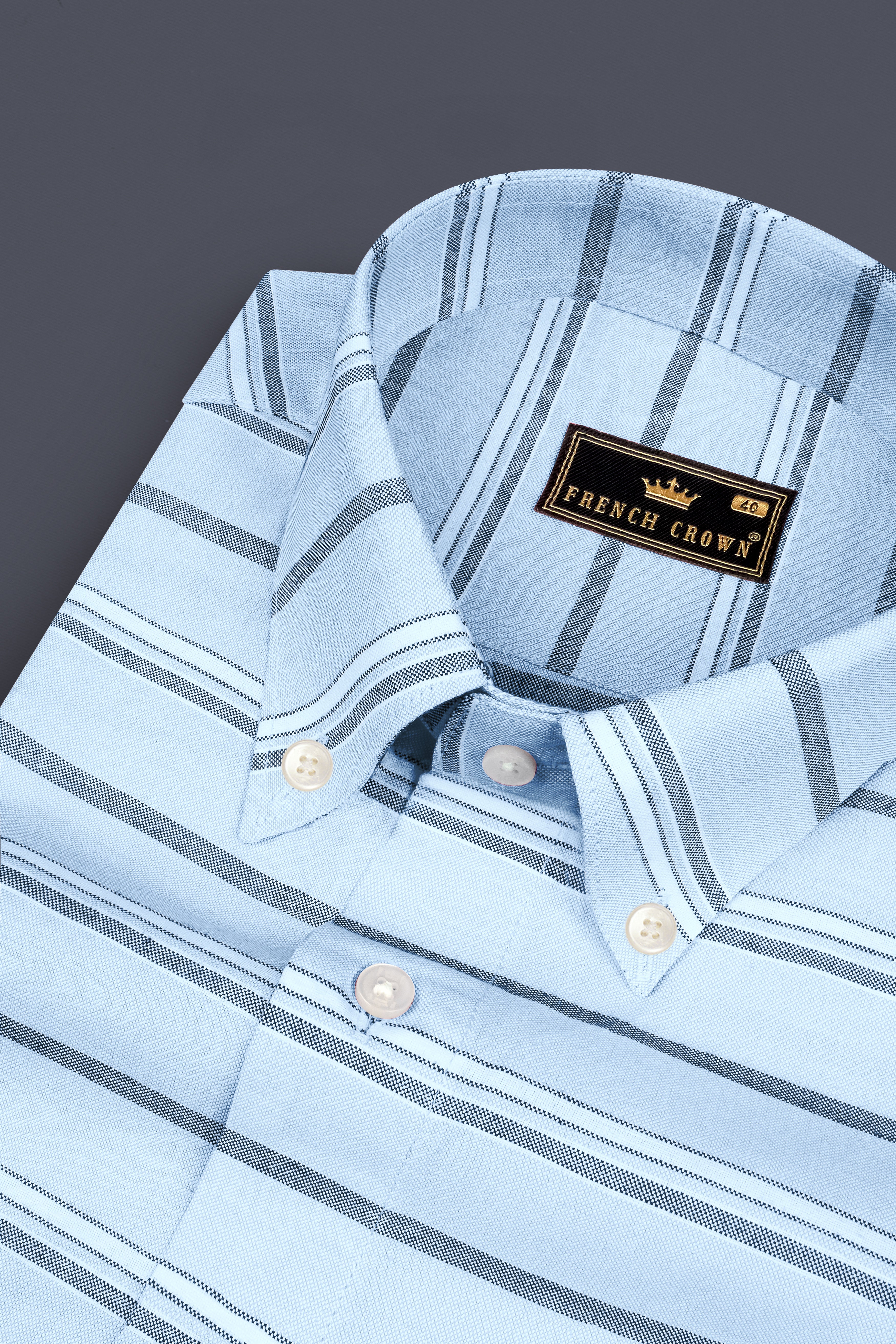 Spindle Blue Horizontal Double Striped Royal Oxford Shirt