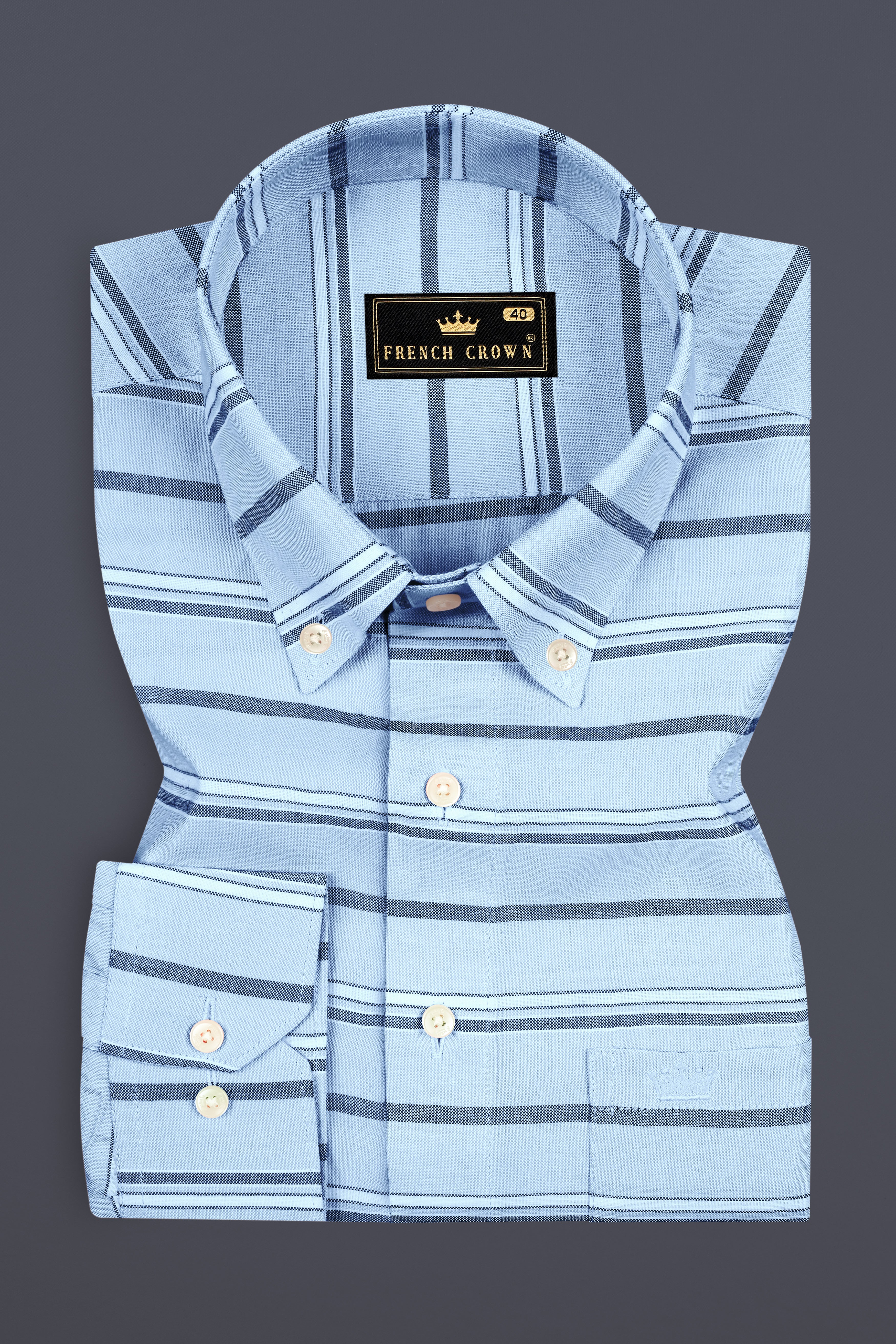 Spindle Blue Horizontal Double Striped Royal Oxford Shirt