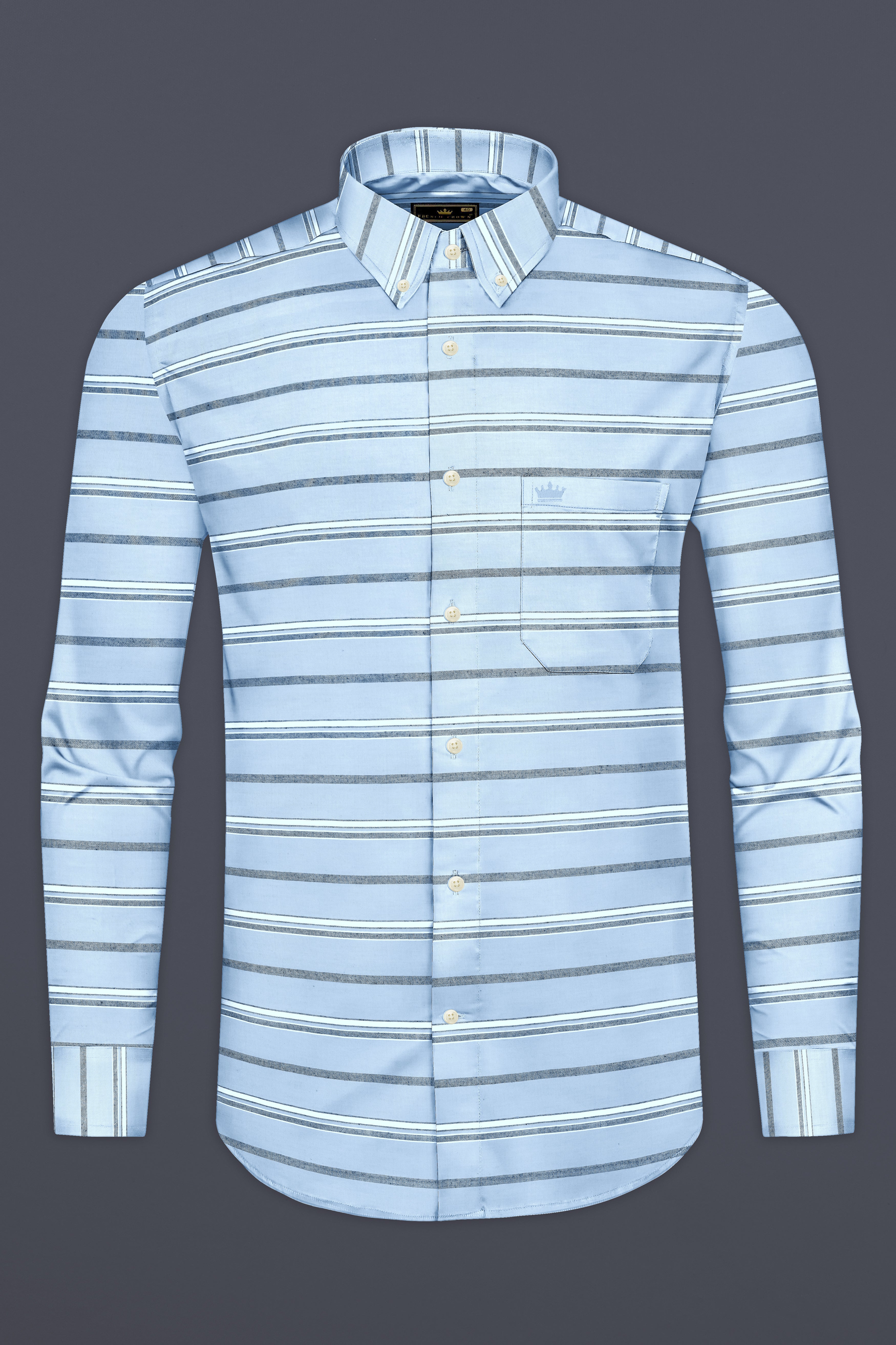 Spindle Blue Horizontal Double Striped Royal Oxford Shirt