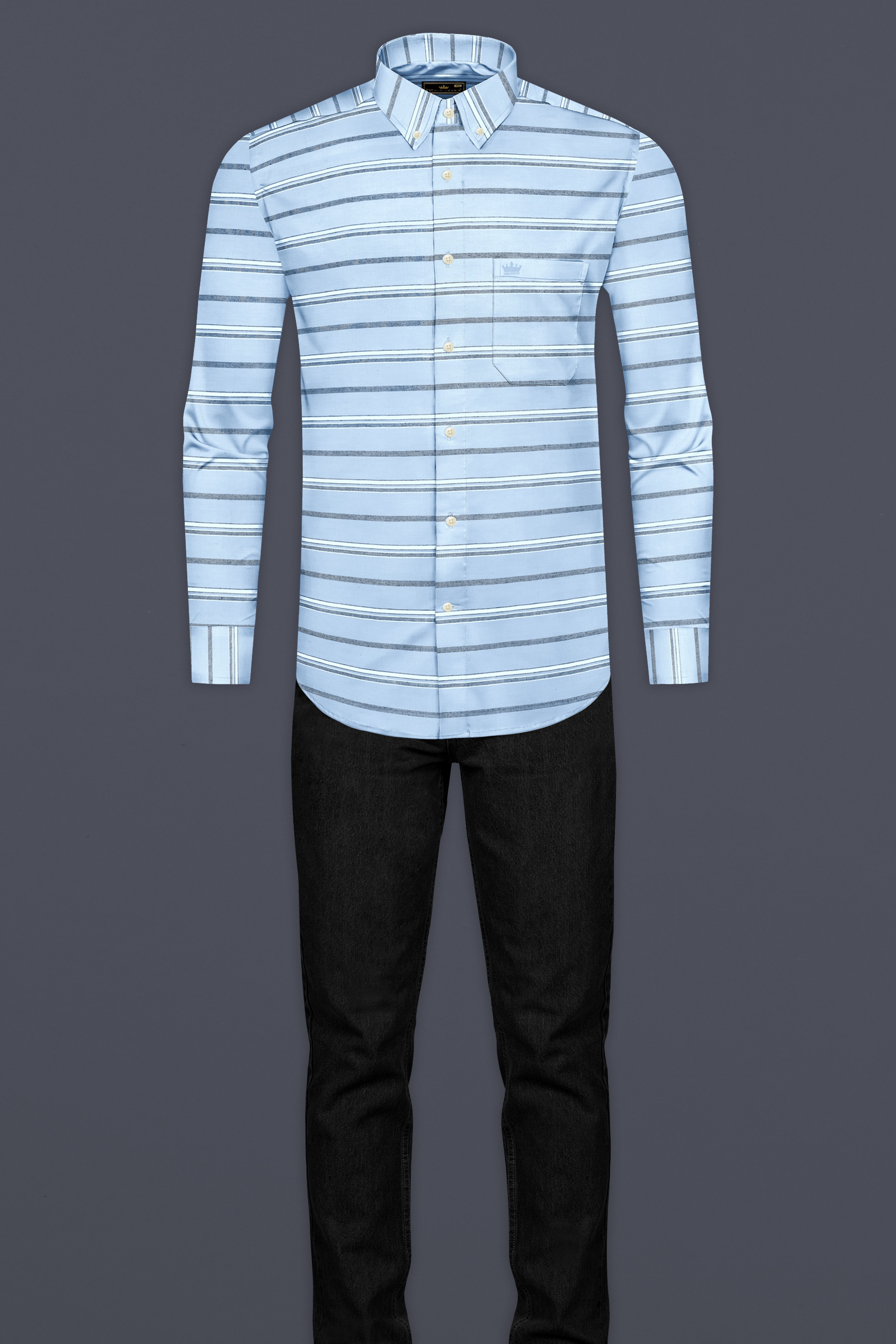 Spindle Blue Horizontal Double Striped Royal Oxford Shirt